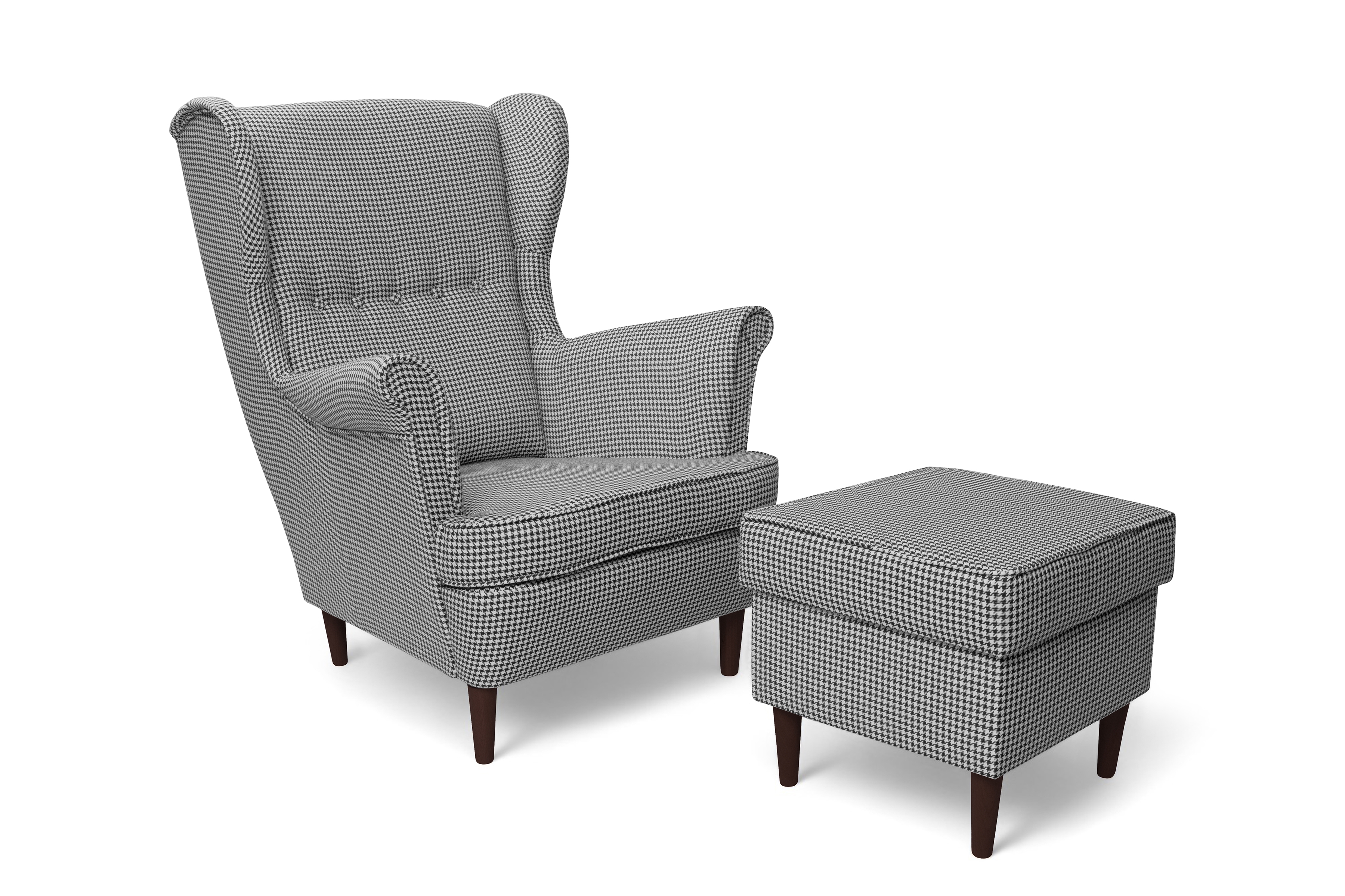 Křeslo ušák Vilano s podnožkou - vzor Kenia 700 / nohy venge Křeslo Ušák Vilano z podnozkiem - wzor pepitka Kenia 700, Nohy Venge