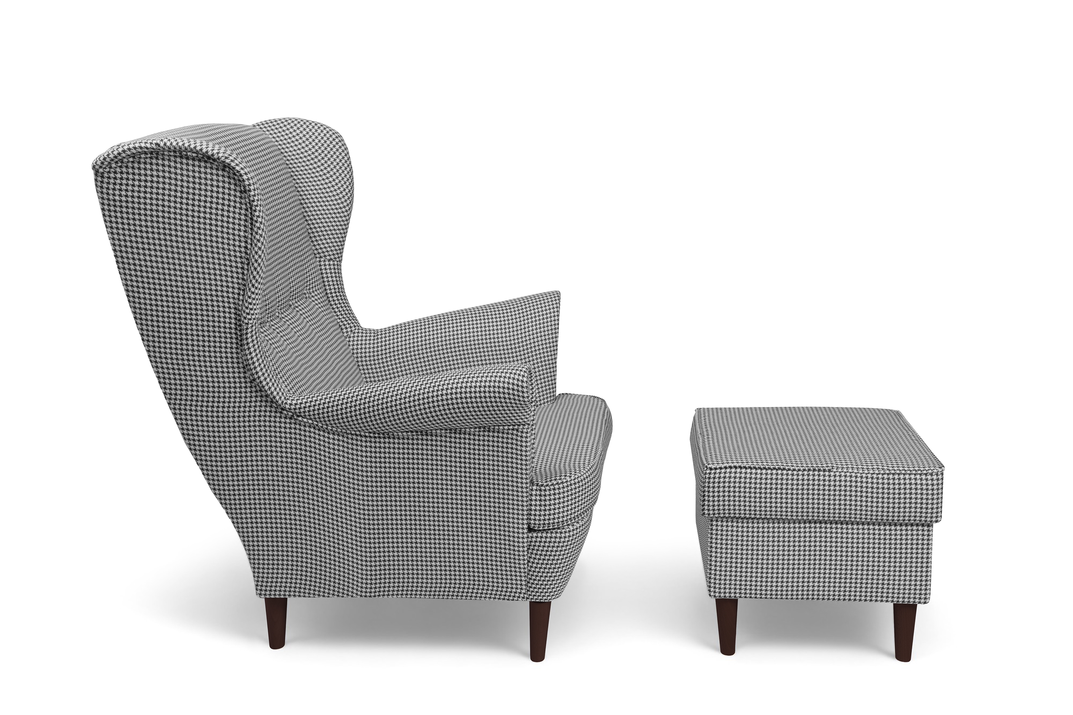 Křeslo ušák Vilano s podnožkou - vzor Kenia 700 / nohy venge Křeslo Ušák Vilano z podnozkiem - wzor pepitka Kenia 700, Nohy Venge