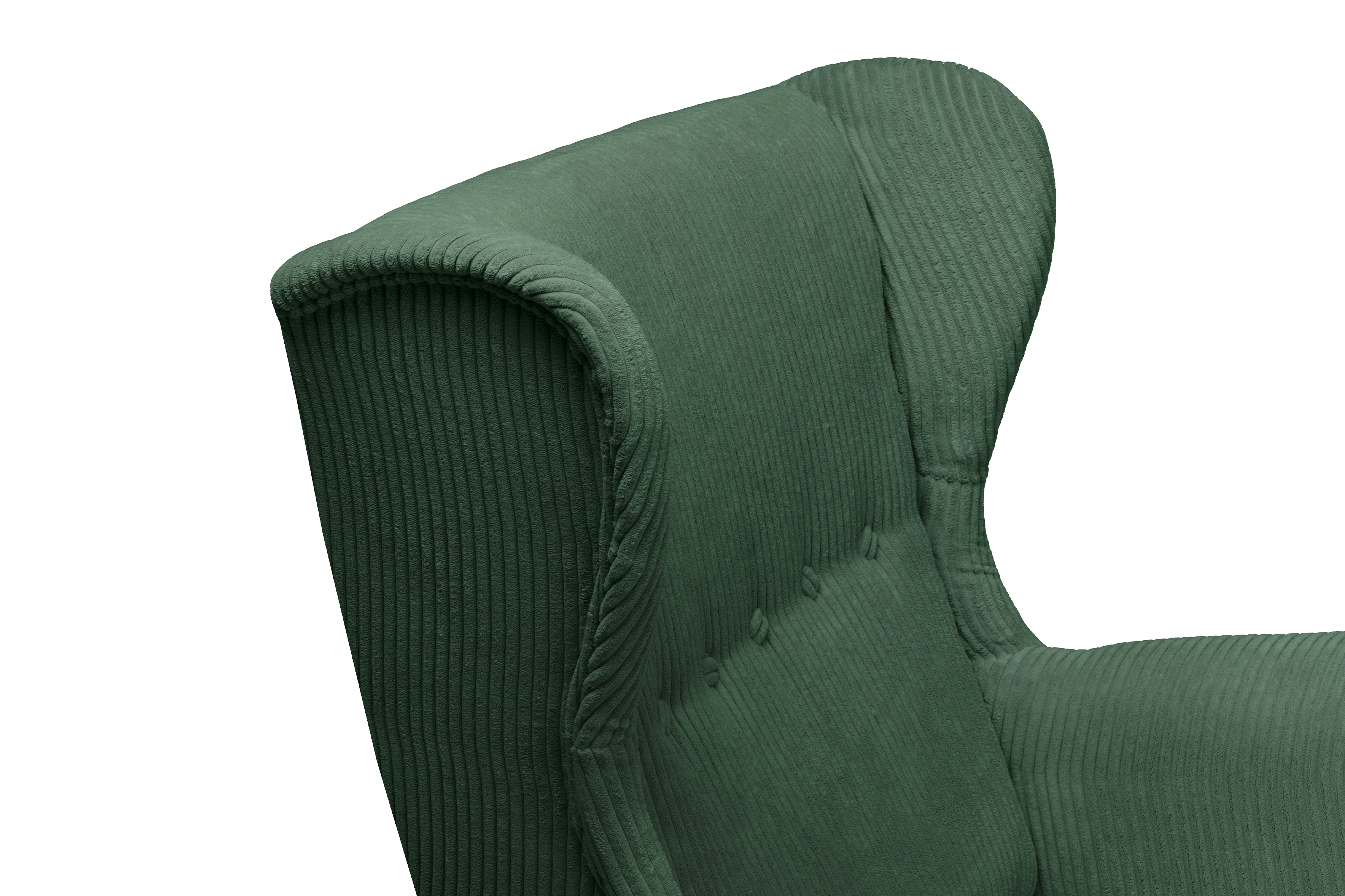 Křeslo ušák Vilano s podnožkou - zelený manšestr Poso 14 / nohy venge Křeslo Ušák Vilano z podnozkiem - Zelený manšestr Poso 14 / Nohy Venge 