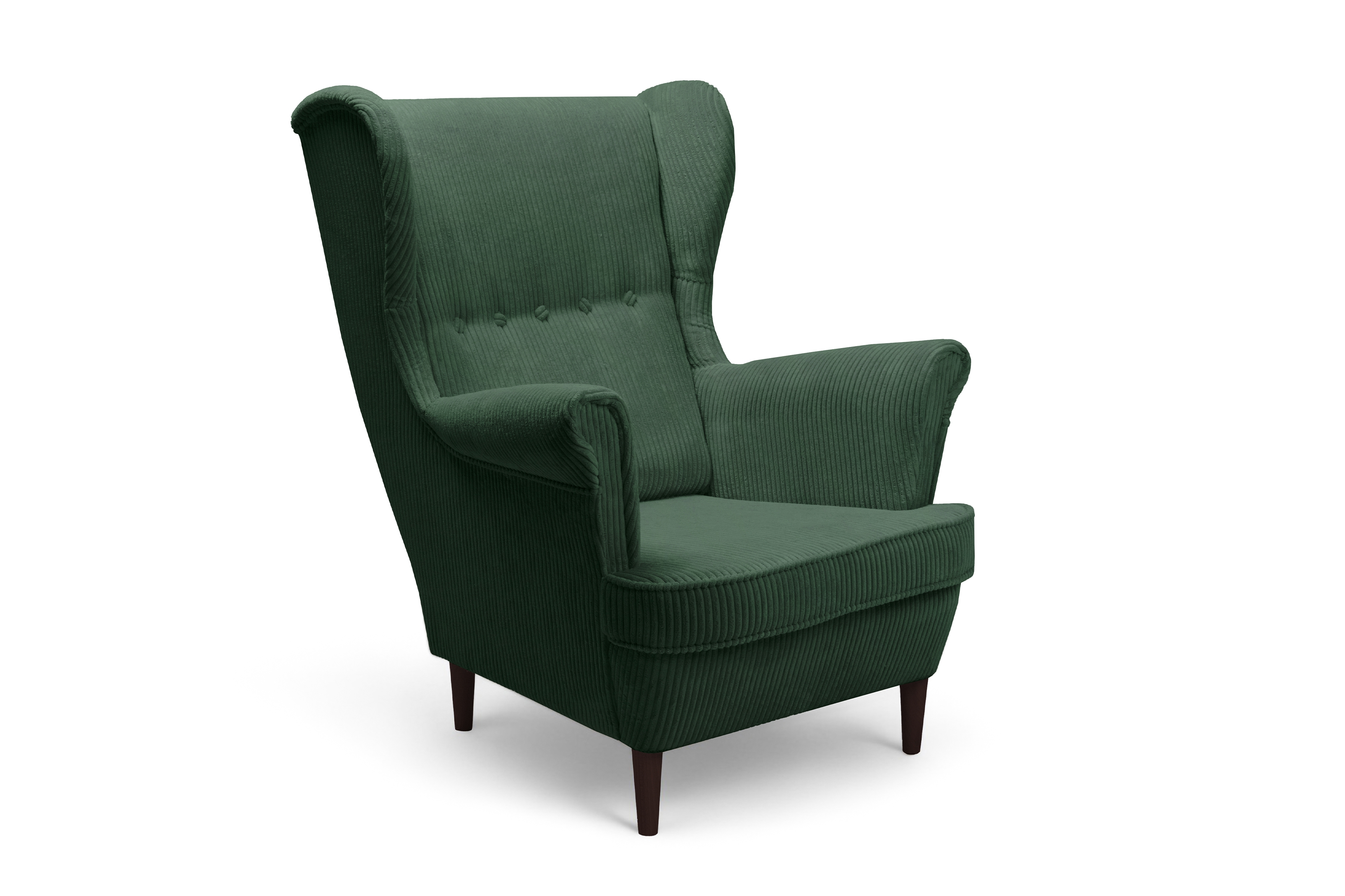 Křeslo ušák Vilano s podnožkou - zelený manšestr Poso 14 / nohy venge Křeslo Ušák Vilano z podnozkiem - Zelený manšestr Poso 14 / Nohy Venge 