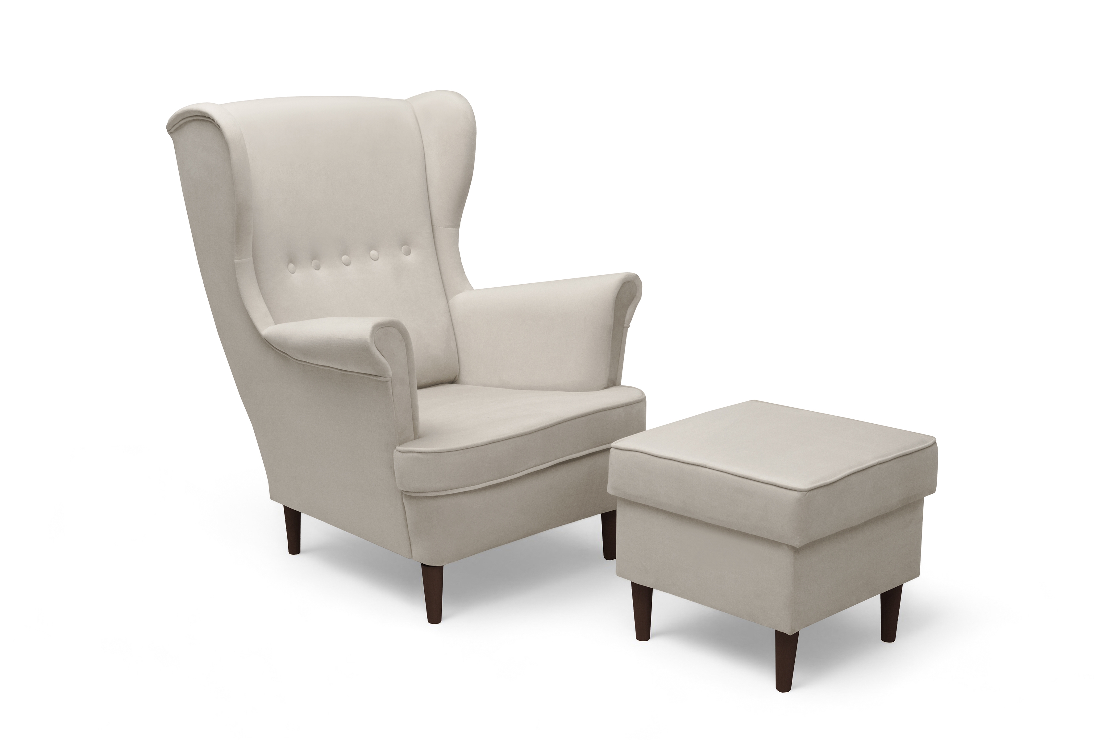 Křeslo ušák Vilano s podnožkou - béžový samet Velluto 2 / nohy venge Křeslo Ušák Vilano z podnozkiem - béžový samet Velluto 2 / Nohy Venge 