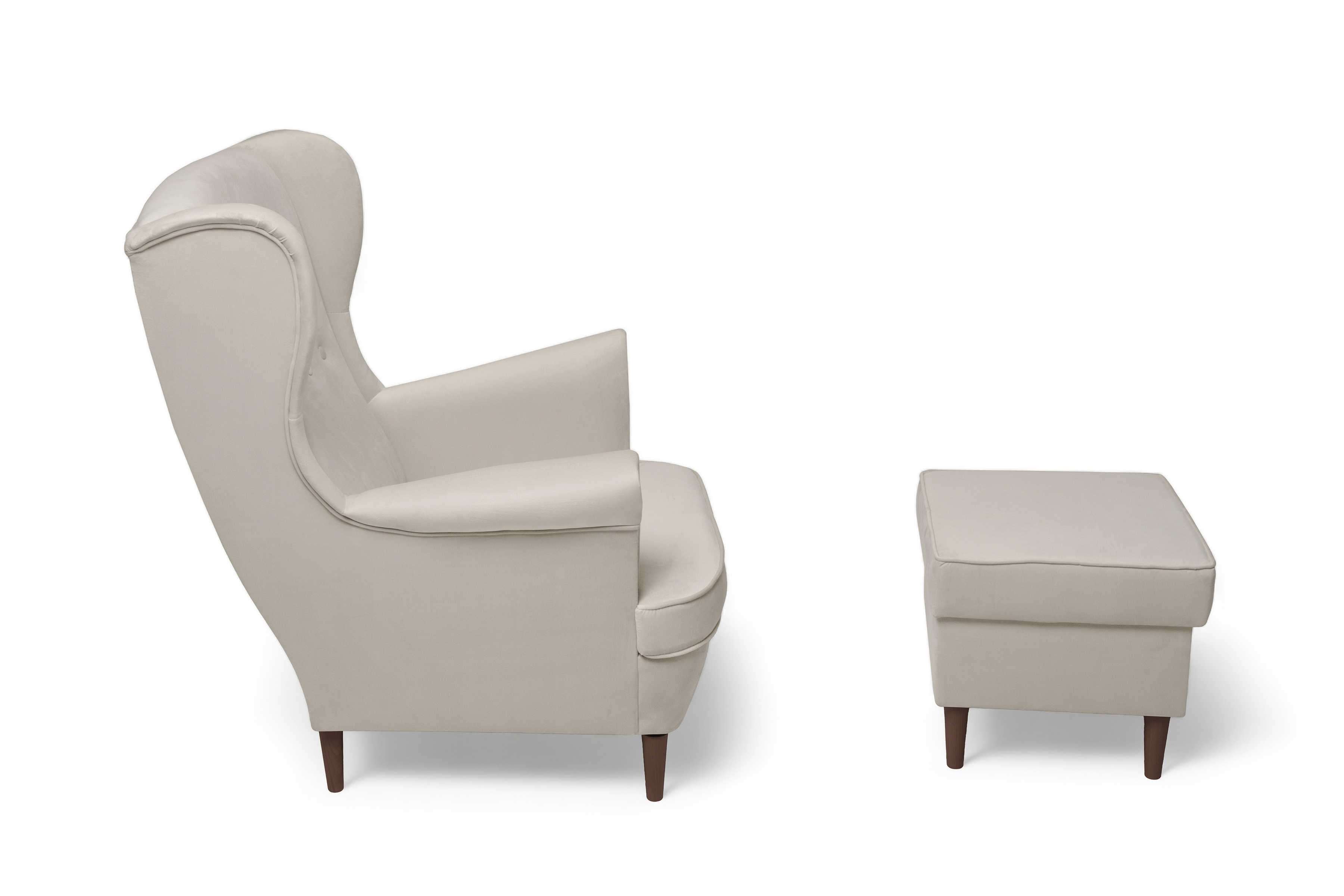 Křeslo ušák Vilano s podnožkou - béžový samet Velluto 2 / nohy venge Křeslo Ušák Vilano z podnozkiem - béžový samet Velluto 2 / Nohy Venge 