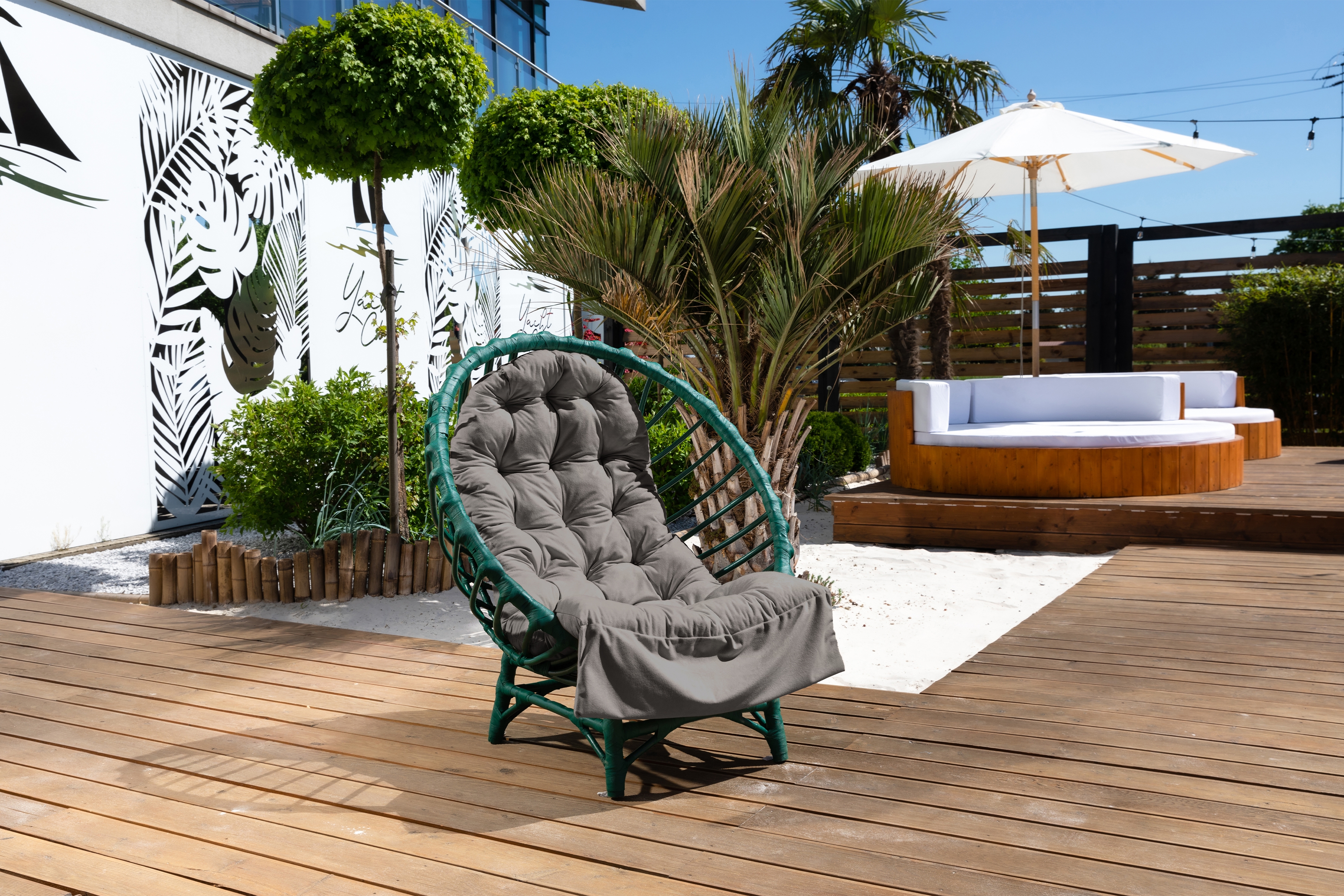 Křeslo wiklinowy Gardins III 95 cm z poduszka + GRATIS - zelená / šedá Polštář - Omezená nabídka Křeslo wiklinowy Gardins III 95 cm z poduszka + GRATIS - zelená / šedá Polštář