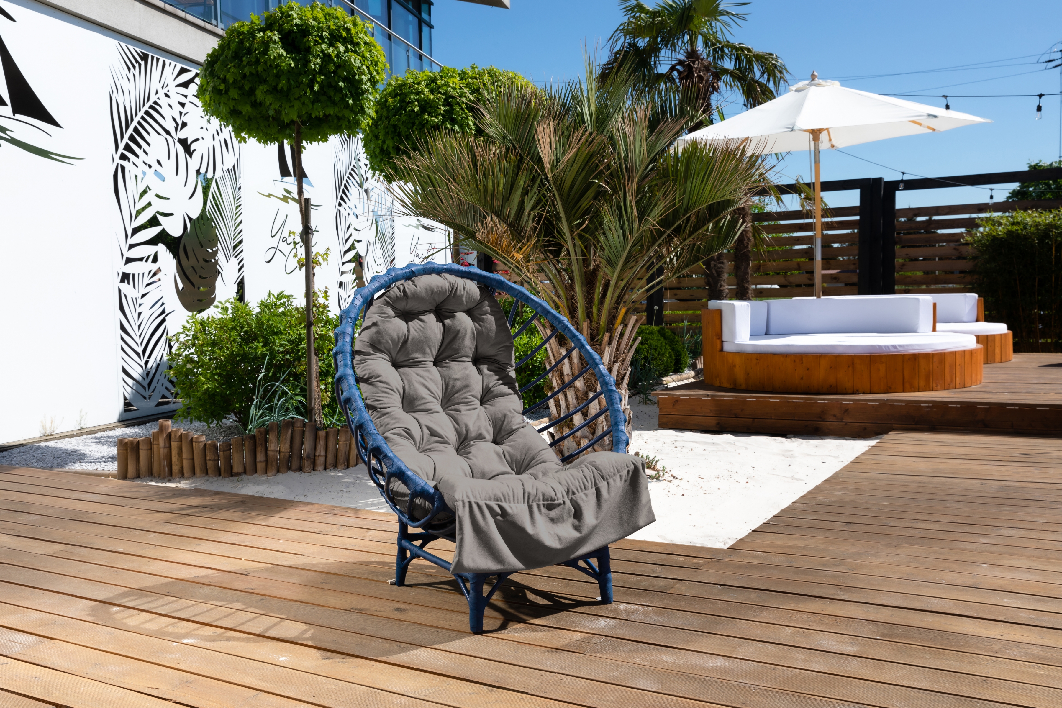 Křeslo wiklinowy Gardins III 95 cm z poduszka - modrá / šedá Polštář - Omezená nabídka Křeslo wiklinowy Gardins III 95 cm z poduszka - modrá / šedá Polštář