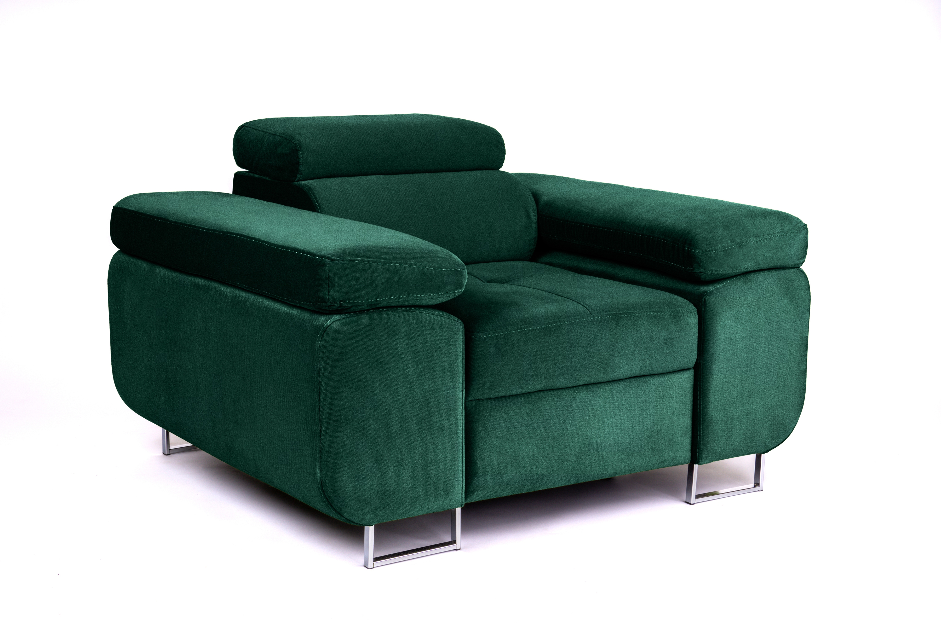 Relaxačné kreslo Annabelle s nastaviteľnou opierkou hlavy - zelený zamat Kronos 19 Kreslo odpočinkové Annabelle z regulowanym zaglowkiem - Zelený zamat Kronos 19