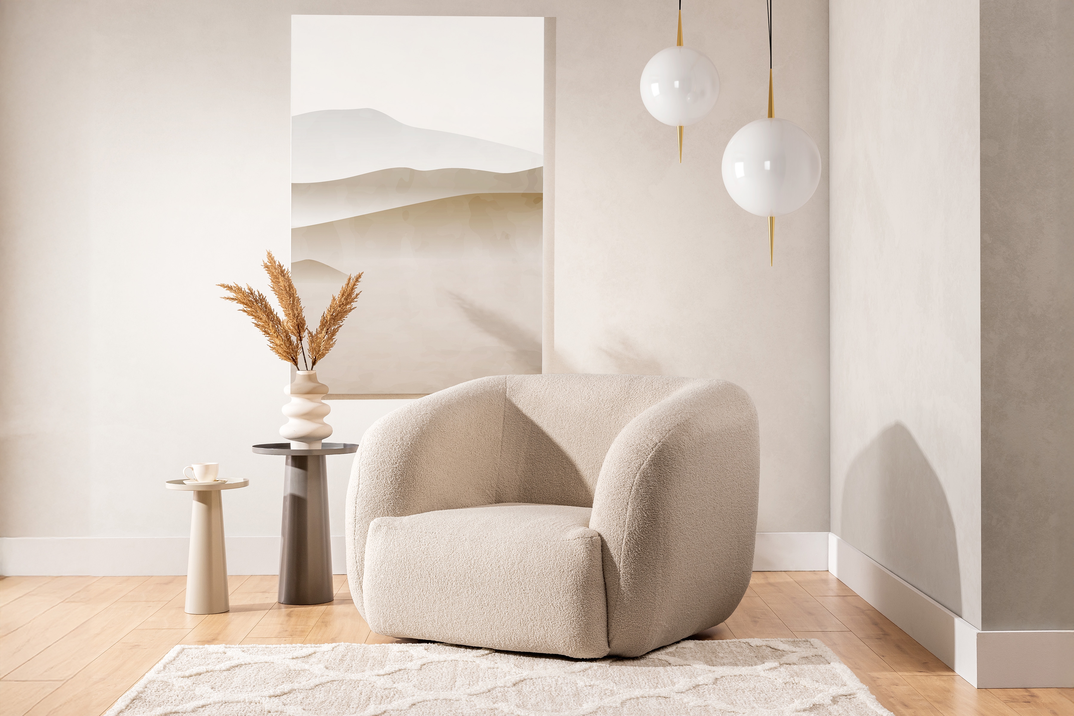 Relaxačné kreslo Dalin - svetlobéžová boucla Lambi 5 Kreslo odpočinkové Dalin - Béžová boucla Lambi 5