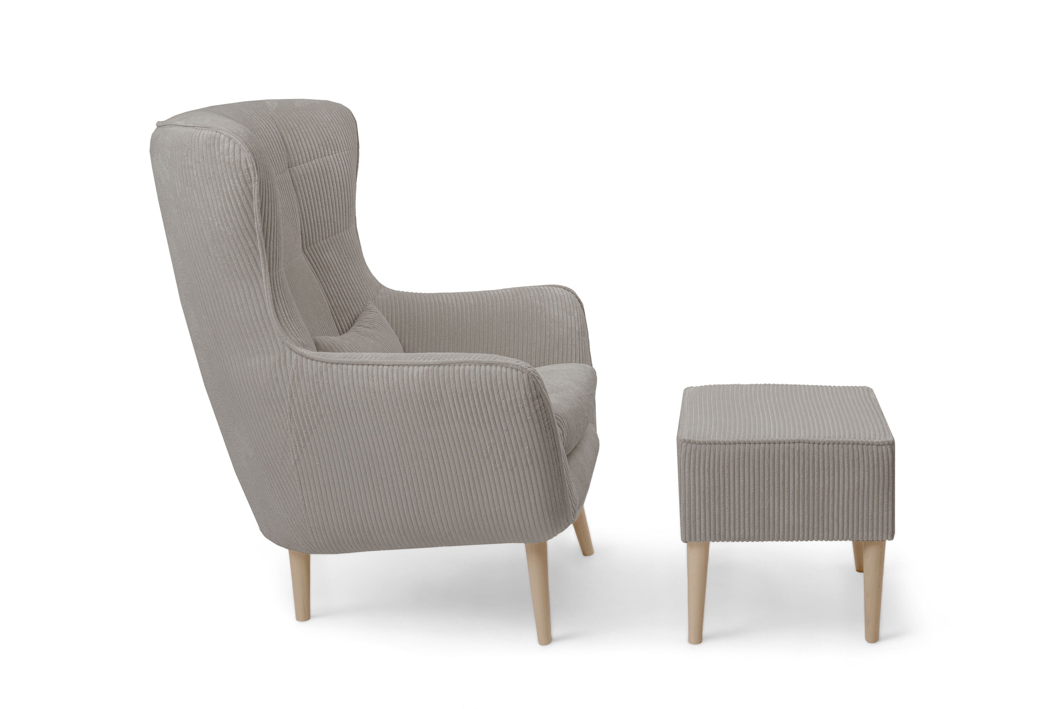 Relaxační křeslo Dylian s podnožkou - béžový manšestr Poso 02 / nohy buk Křeslo odpočinkové Dylian z podnozkiem - béžový manšestr Poso 02 / Nohy buk 