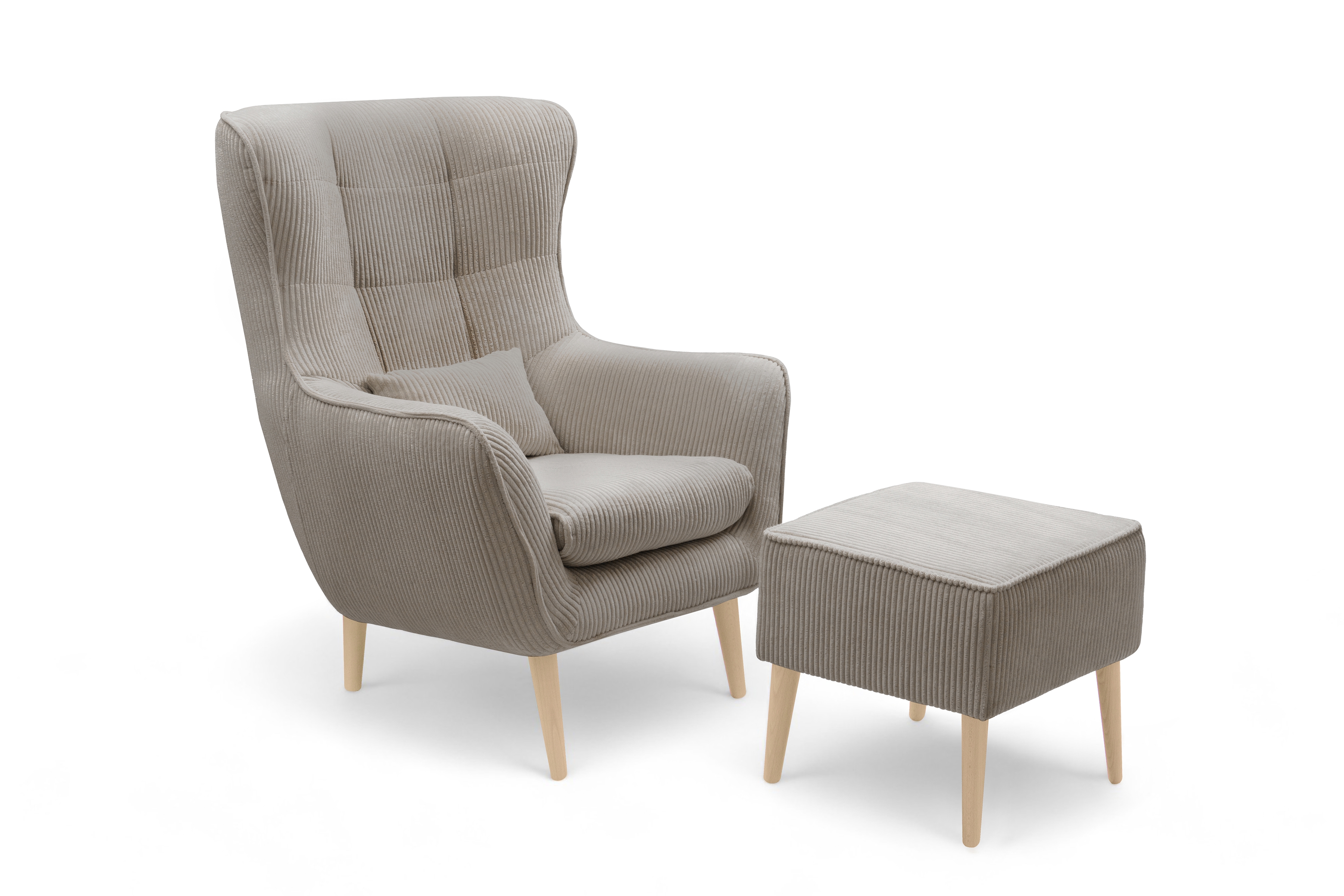 Relaxační křeslo Dylian s podnožkou - béžový manšestr Poso 02 / nohy buk Křeslo odpočinkové Dylian z podnozkiem - béžový manšestr Poso 02 / Nohy buk 