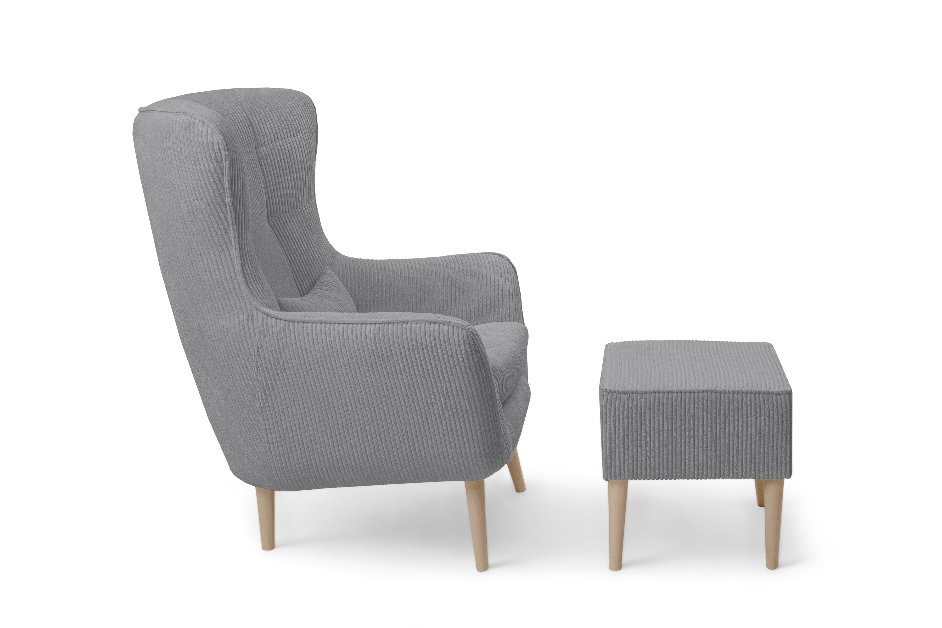 Relaxační křeslo Dylian s podnožkou - šedý manšestr Poso 55 / nohy buk Křeslo odpočinkové Dylian z podnozkiem - šedý manšestr Poso 55 / Nohy buk