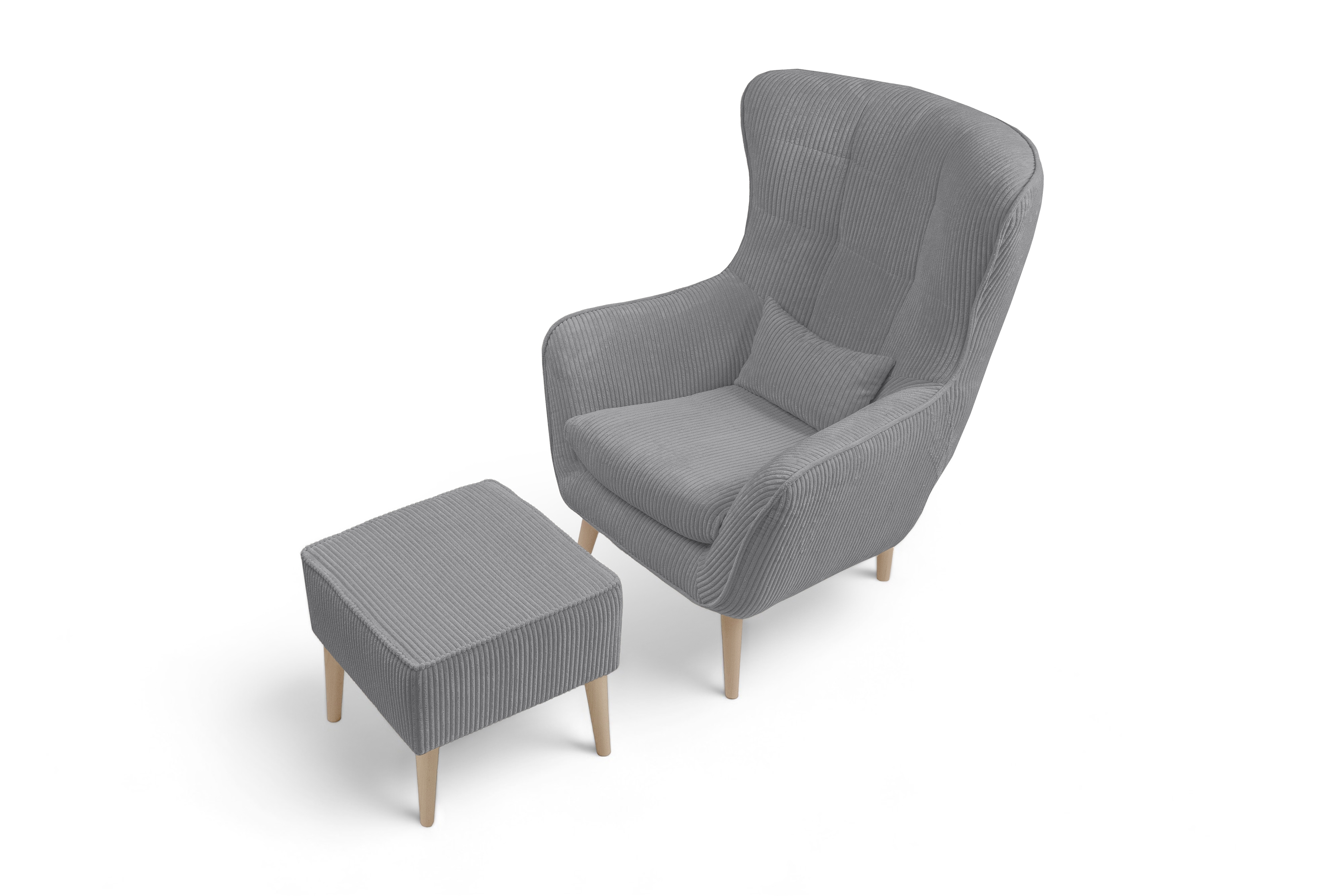 Relaxační křeslo Dylian s podnožkou - šedý manšestr Poso 55 / nohy buk Křeslo odpočinkové Dylian z podnozkiem - šedý manšestr Poso 55 / Nohy buk