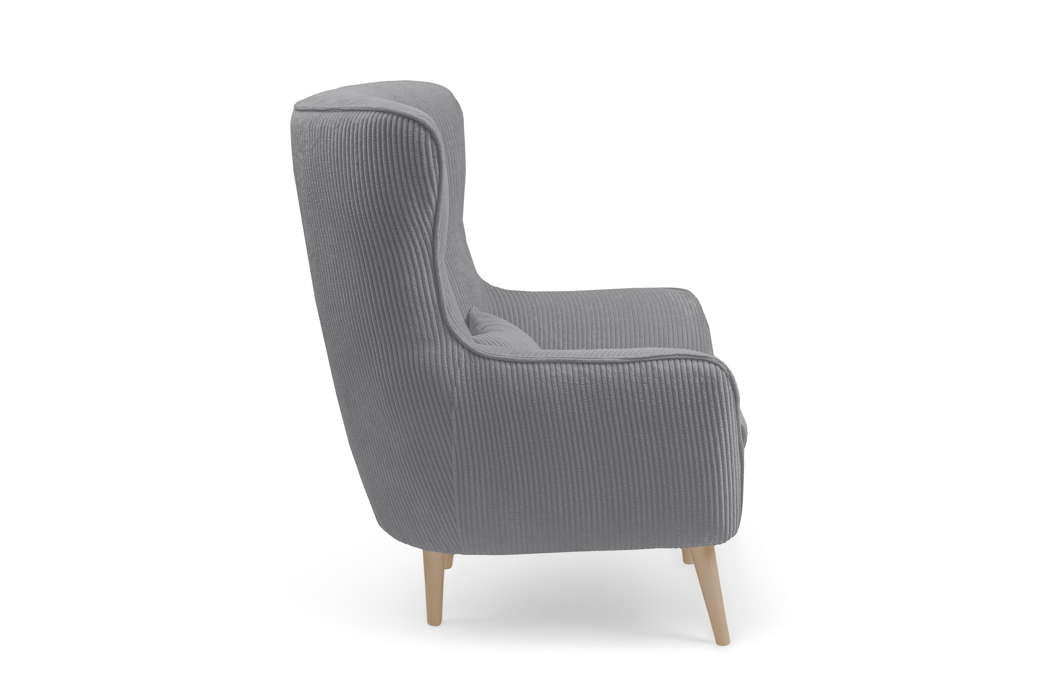 Relaxační křeslo Dylian s podnožkou - šedý manšestr Poso 55 / nohy buk Křeslo odpočinkové Dylian z podnozkiem - šedý manšestr Poso 55 / Nohy buk