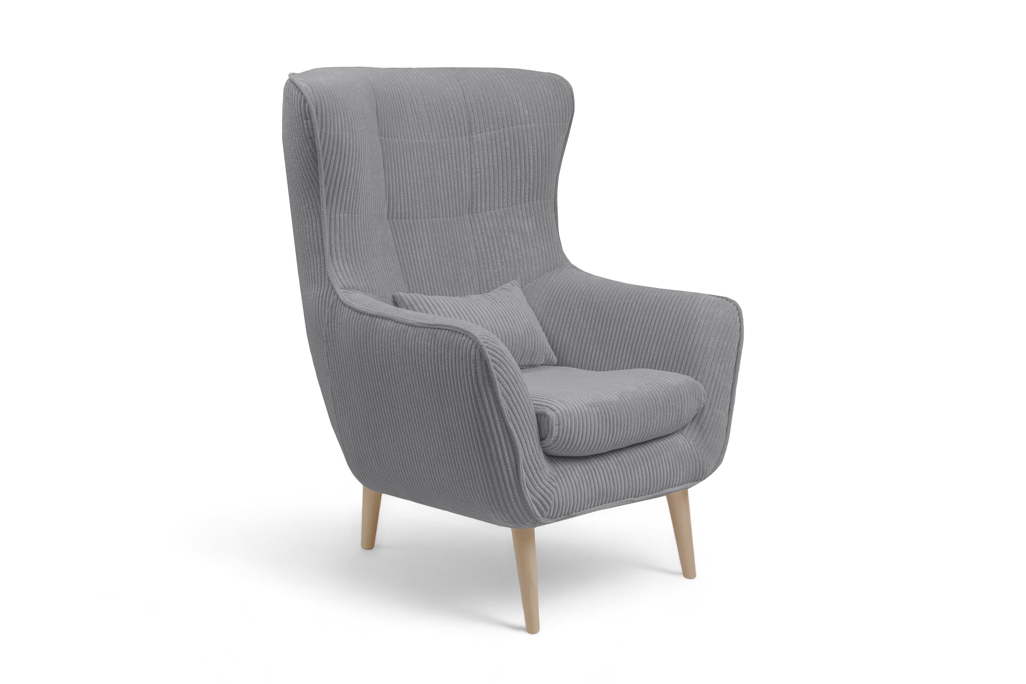 Relaxační křeslo Dylian s podnožkou - šedý manšestr Poso 55 / nohy buk Křeslo odpočinkové Dylian z podnozkiem - šedý manšestr Poso 55 / Nohy buk