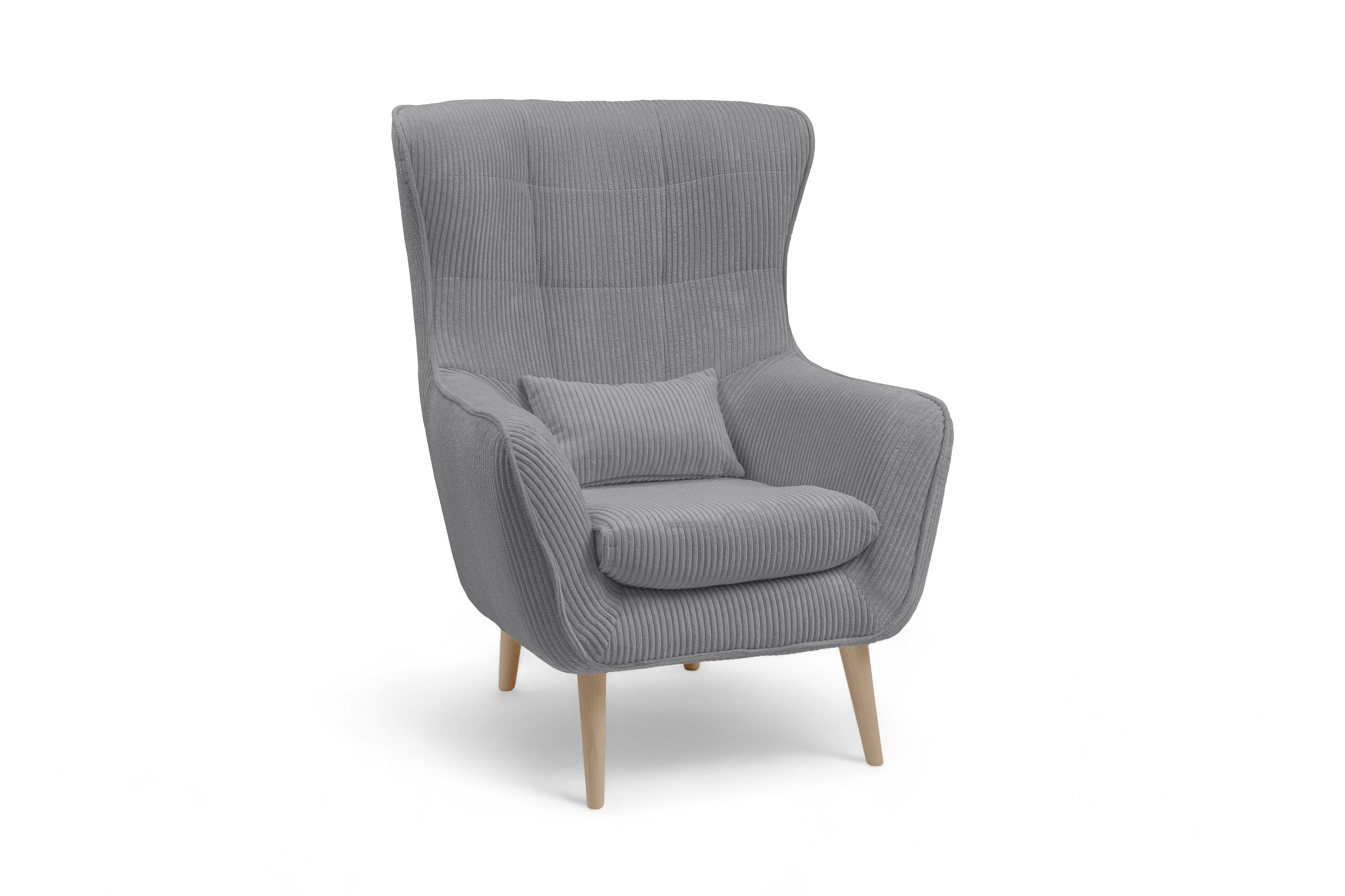 Relaxační křeslo Dylian s podnožkou - šedý manšestr Poso 55 / nohy buk Křeslo odpočinkové Dylian z podnozkiem - šedý manšestr Poso 55 / Nohy buk