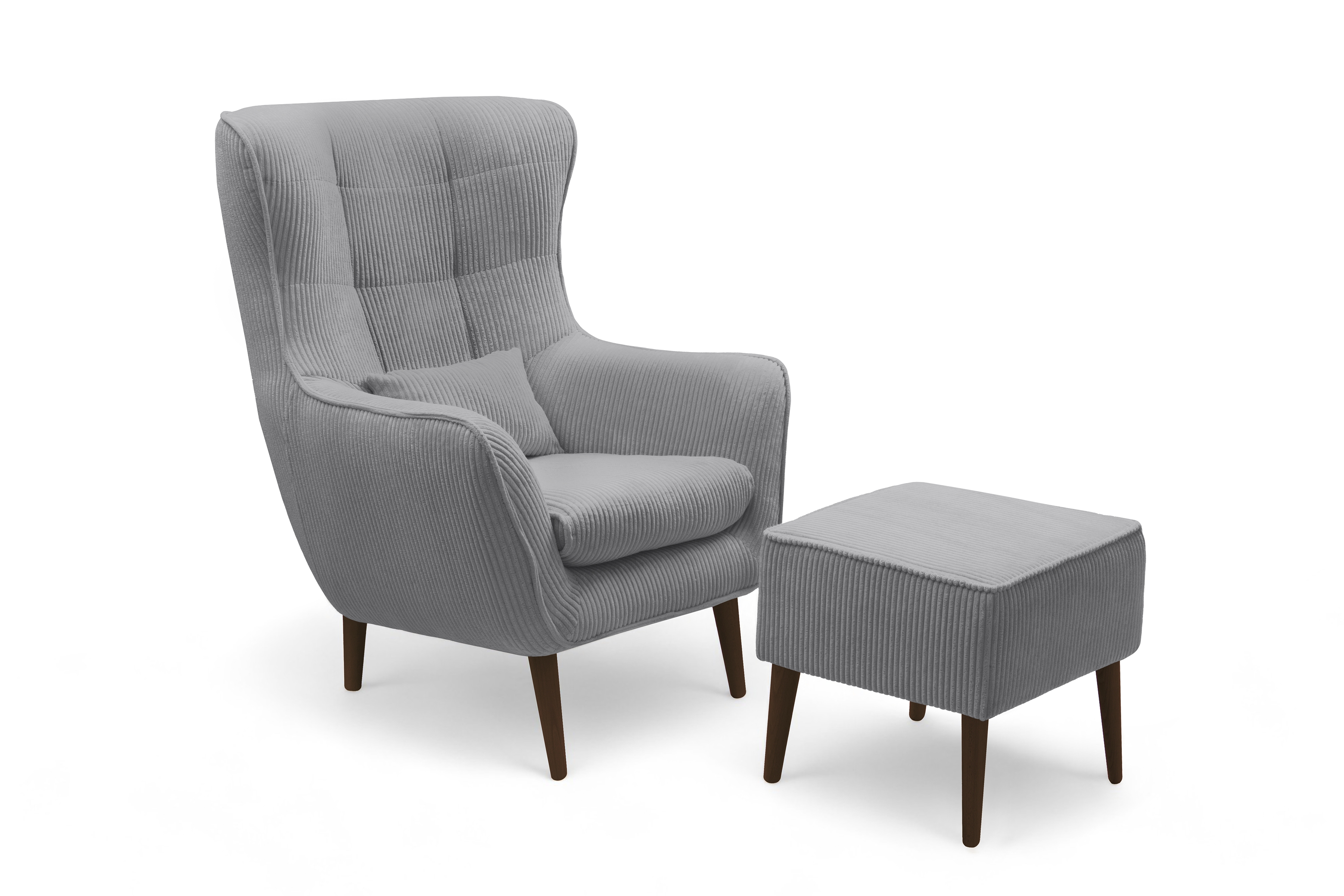 Relaxační křeslo Dylian s podnožkou - šedý manšestr Poso 55 / nohy venge Křeslo odpočinkové Dylian z podnozkiem - šedý manšestr Poso 55 / Nohy Venge