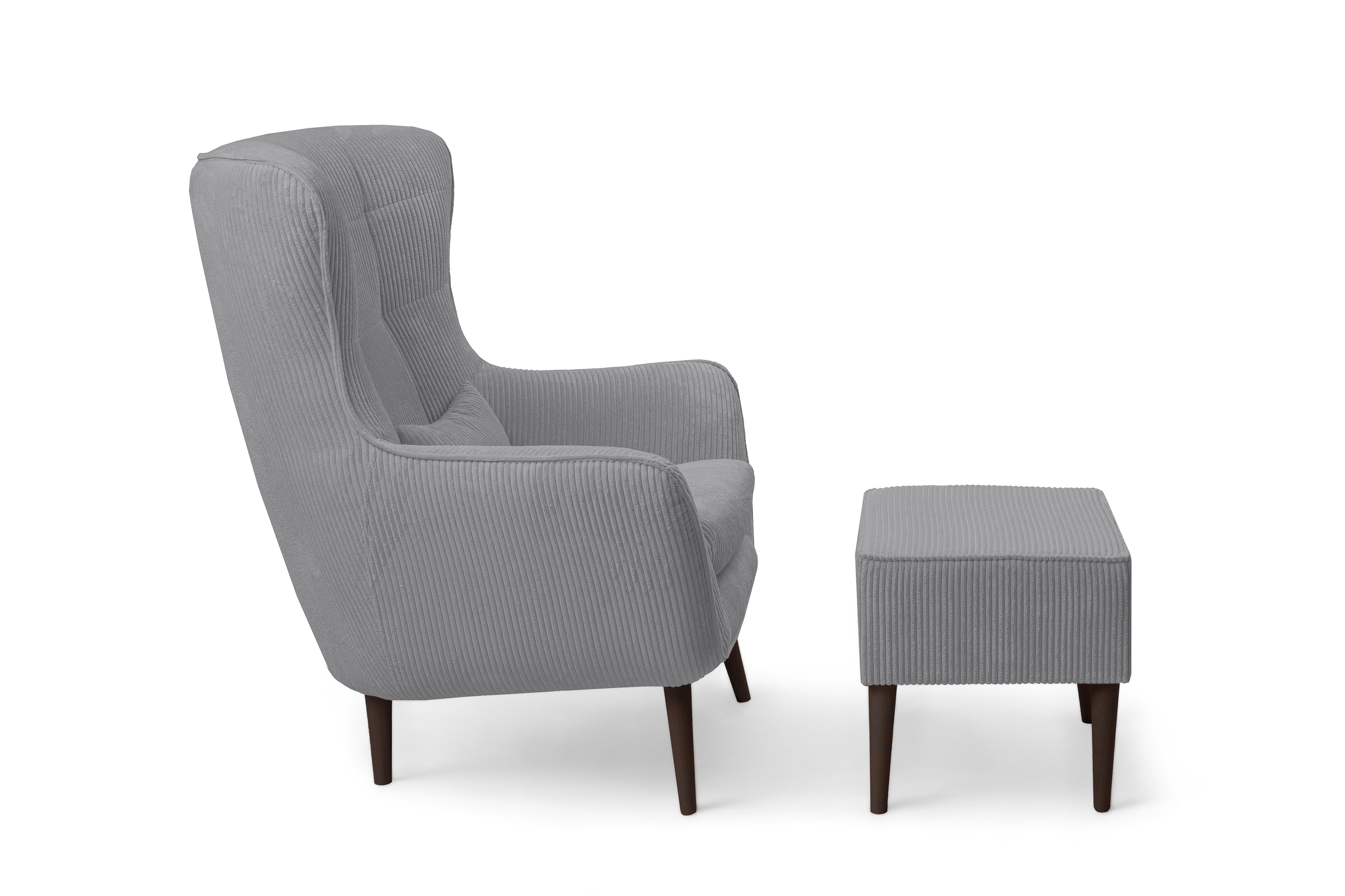 Relaxační křeslo Dylian s podnožkou - šedý manšestr Poso 55 / nohy venge Křeslo odpočinkové Dylian z podnozkiem - šedý manšestr Poso 55 / Nohy Venge