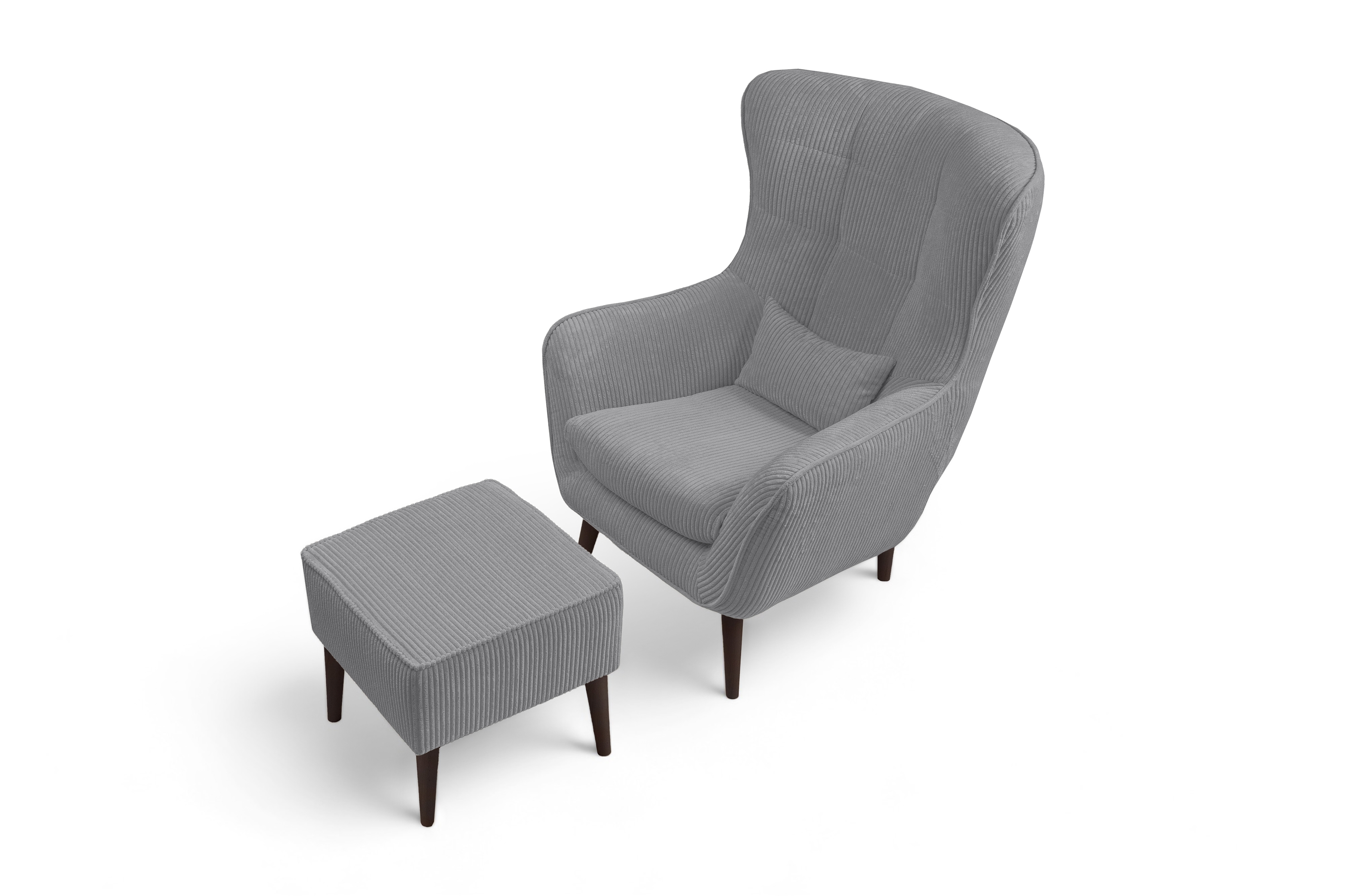 Relaxační křeslo Dylian s podnožkou - šedý manšestr Poso 55 / nohy venge Křeslo odpočinkové Dylian z podnozkiem - šedý manšestr Poso 55 / Nohy Venge