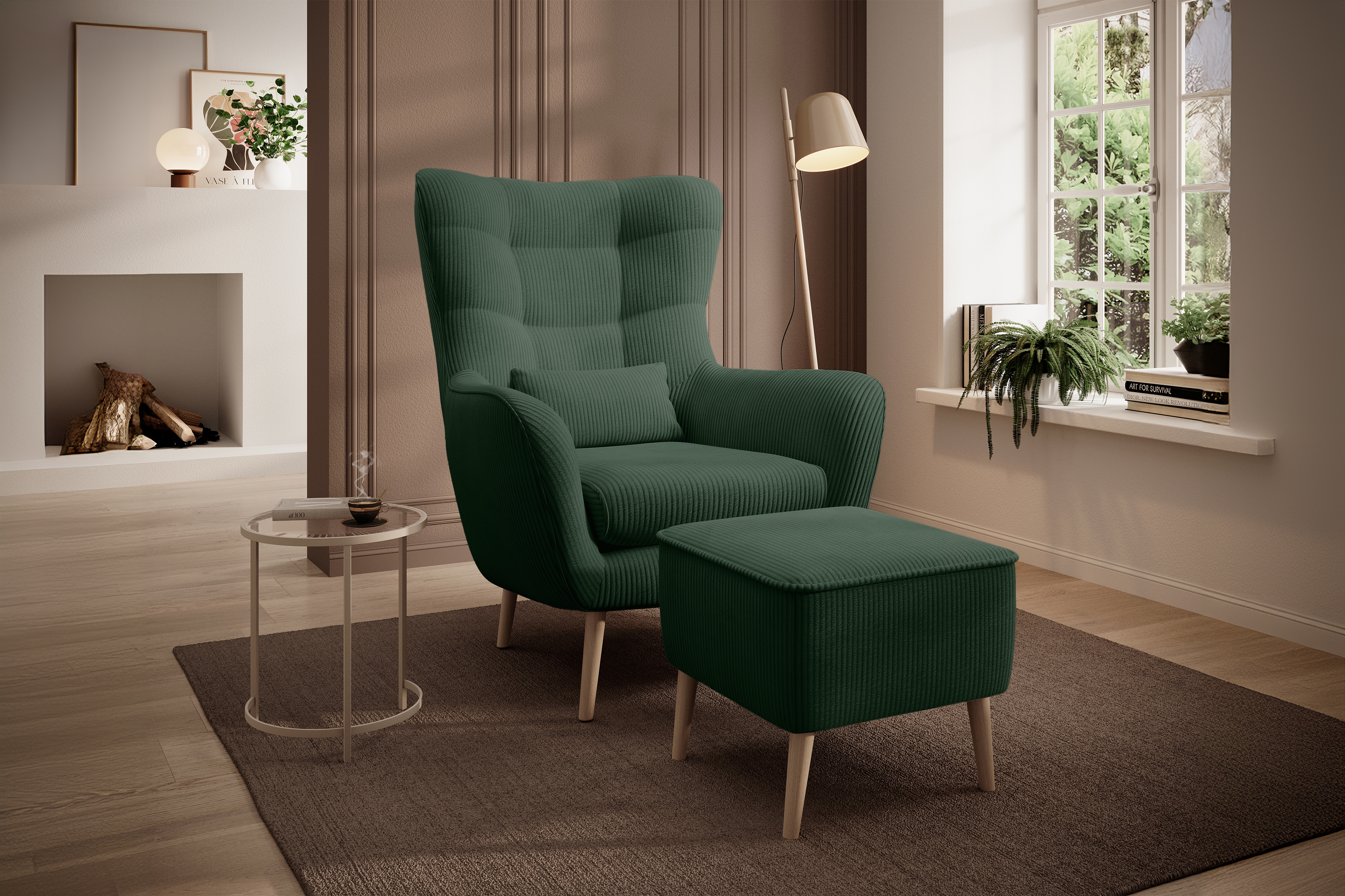 Relaxačné kreslo Dylian s podnožkou - Zelený menčester Poso 14 / Nohy buk Kreslo odpočinkové Dylian z podnozkiem - Zelený MENČESTER Poso 14 / nožičky buk