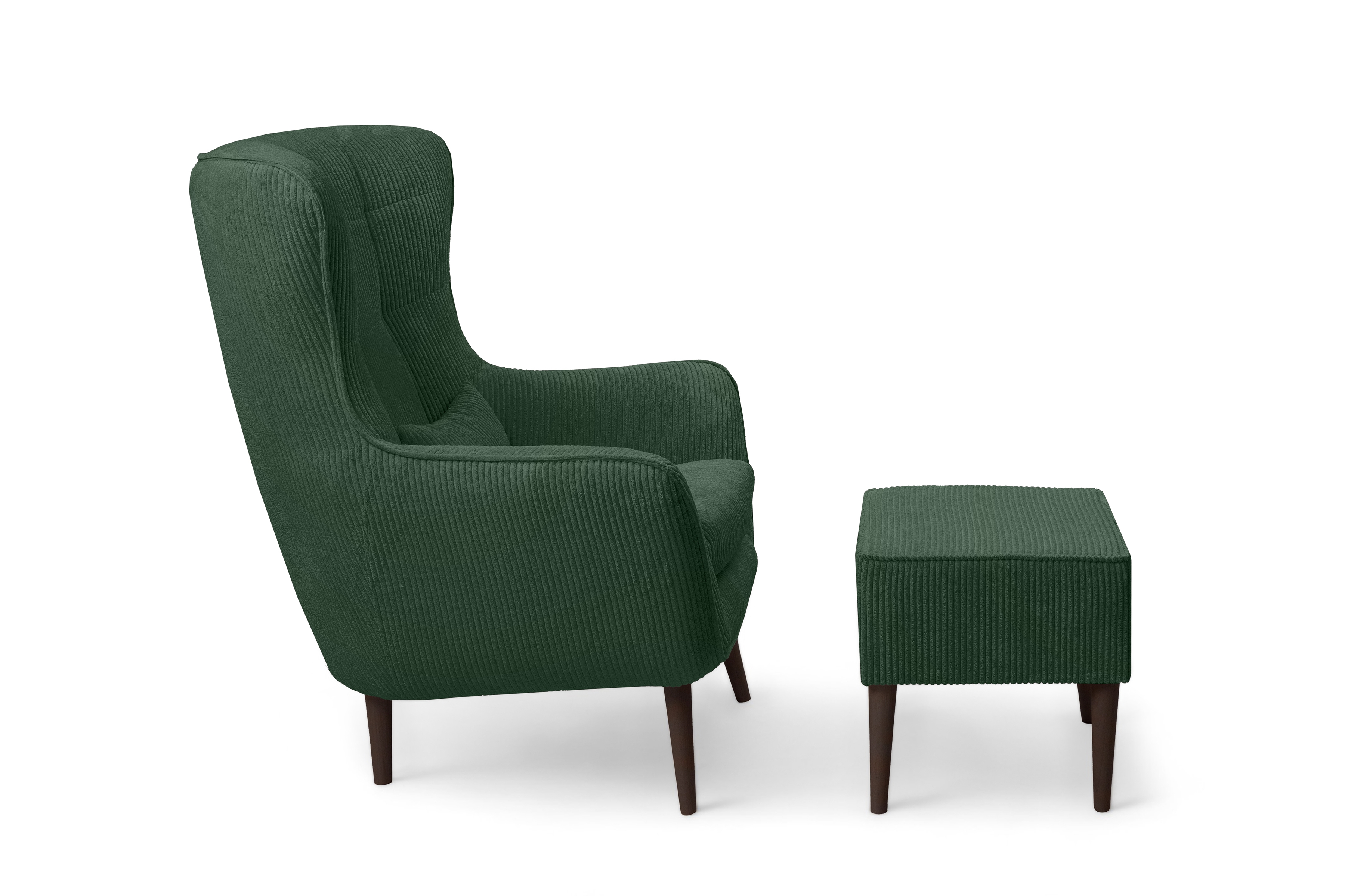 Relaxační křeslo Dylian s podnožkou - zelený manšestr Poso 14 / nohy venge Křeslo odpočinkové Dylian z podnozkiem - Zelený manšestr Poso 14 / Nohy Venge