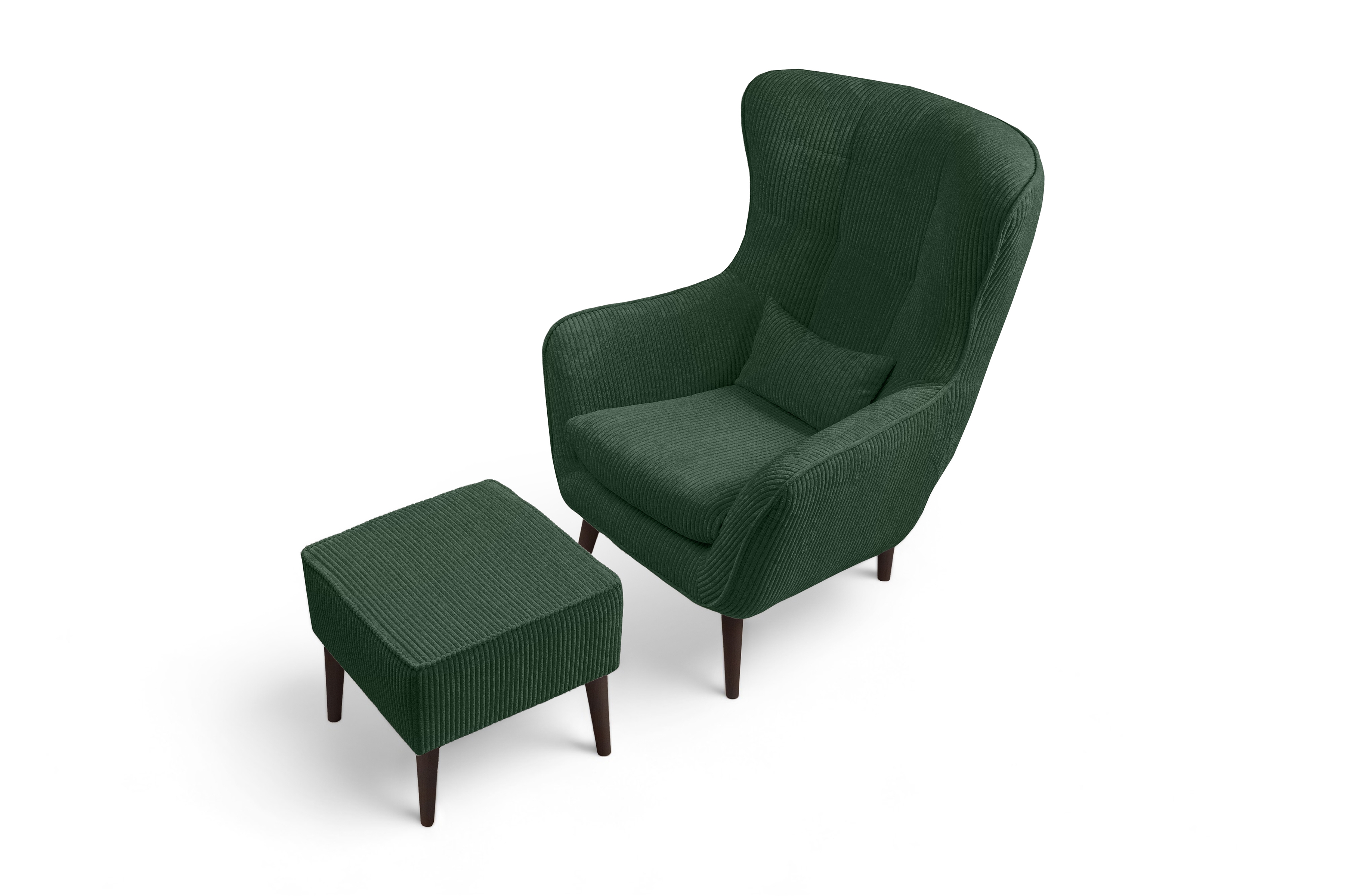 Relaxační křeslo Dylian s podnožkou - zelený manšestr Poso 14 / nohy venge Křeslo odpočinkové Dylian z podnozkiem - Zelený manšestr Poso 14 / Nohy Venge