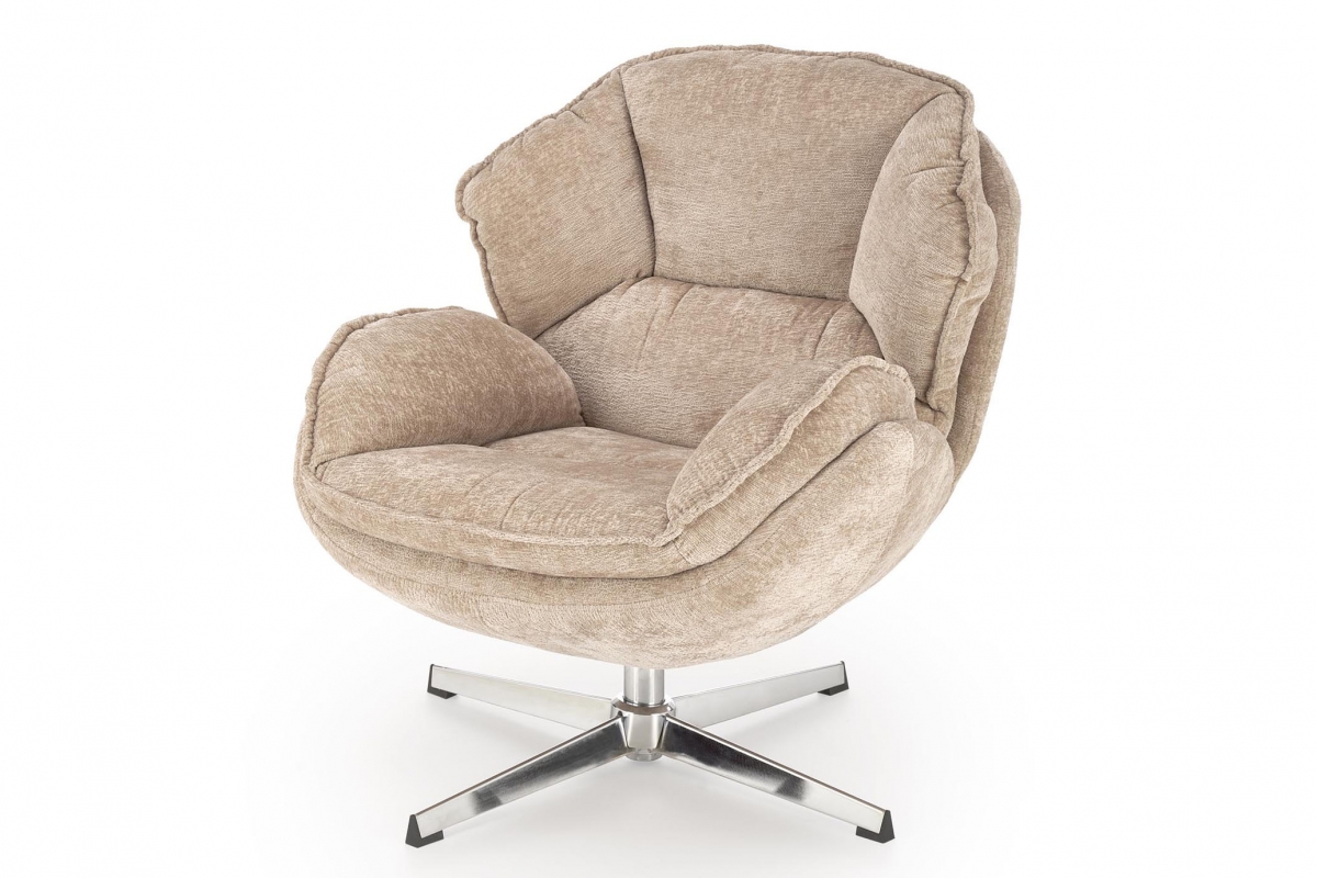 Otočné čalouněné křeslo Odilo - béžová / chrom Křeslo čalouněná Guido obrotowy - béžová / Chromovaný