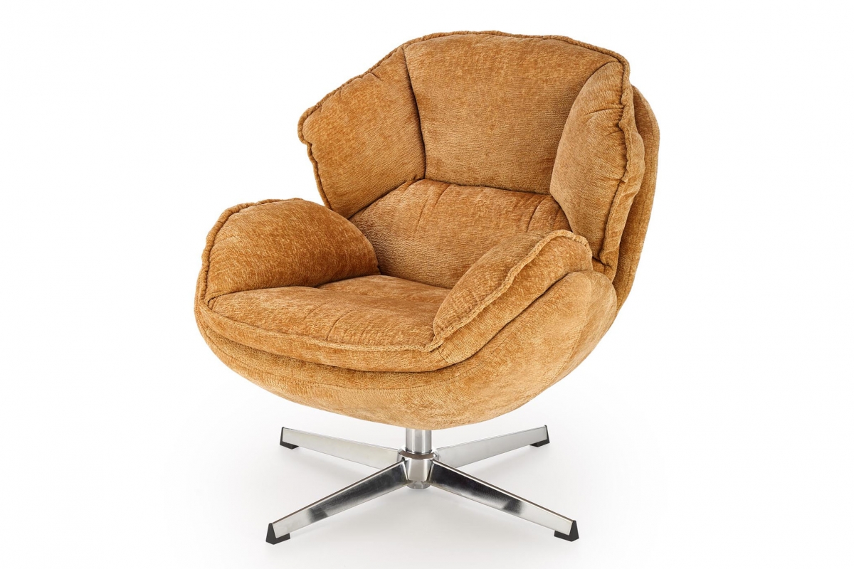 Otočné relaxačné kreslo Odilo - horčicová / chróm Kreslo odpočinkové Guido otočna - horčicová / Chrom