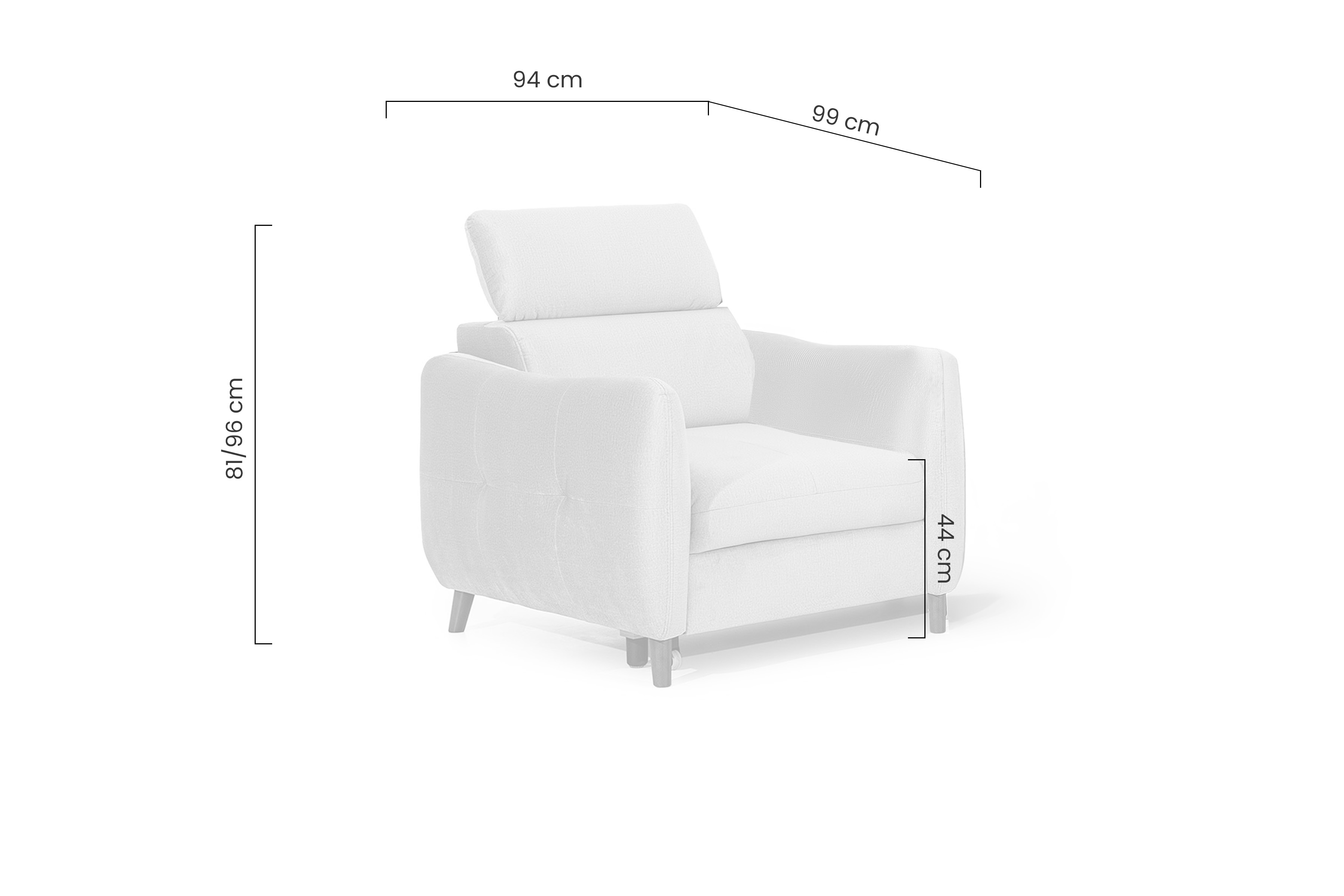 Relaxační křeslo Hugo s nastavitelnou opěrkou hlavy Křeslo čalouněná Hugo z regulowanym zaglowkiem