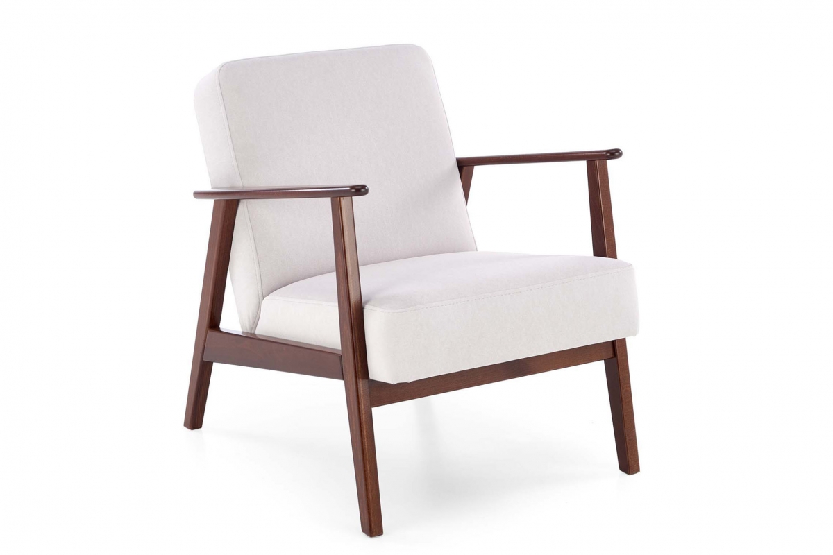 Čalouněné křeslo Milano 1S - světlý popelavý samet Castel 04 / nožky tmavý ořech Křeslo čalouněná Milano 1S - světlý popelavá samet Castel 04 / tmavý ořech