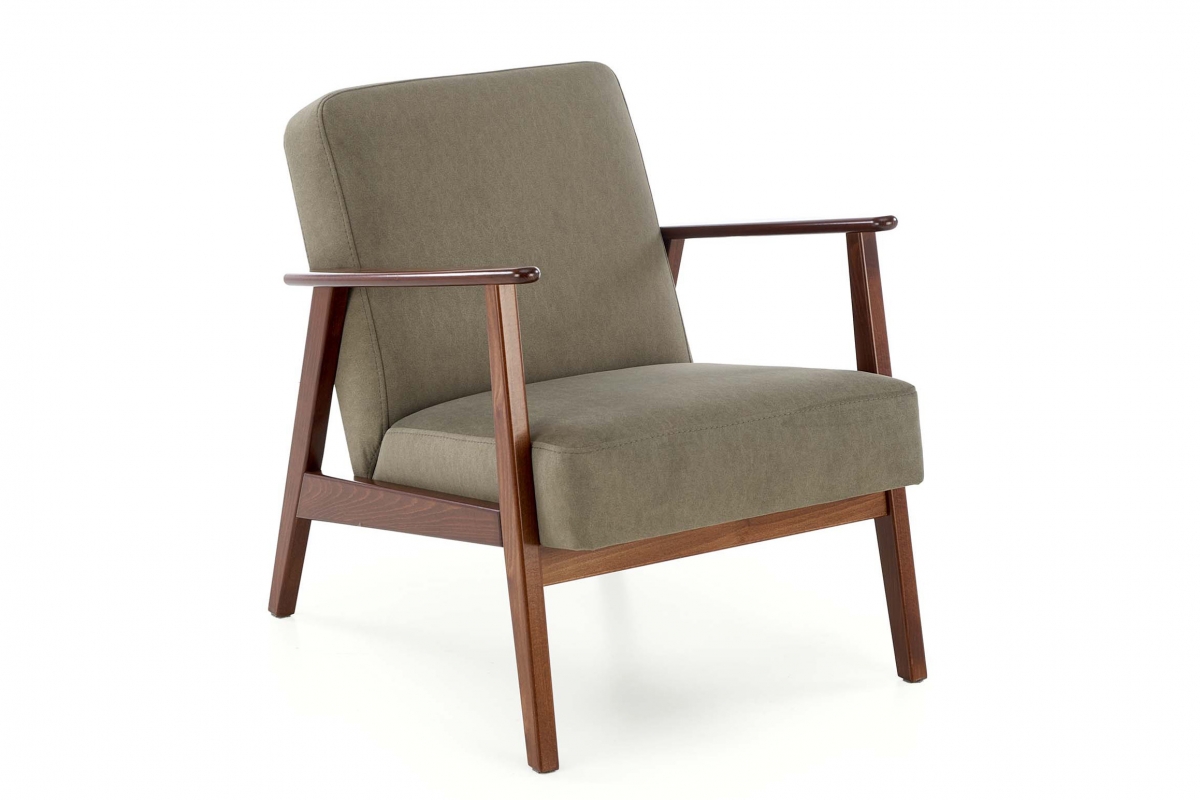 Čalouněné křeslo Milano 1S - olivový samet Castel 39 / nožky tmavý ořech Křeslo čalouněná Milano 1S - oliwkowy samet Castel 39 / tmavý ořech