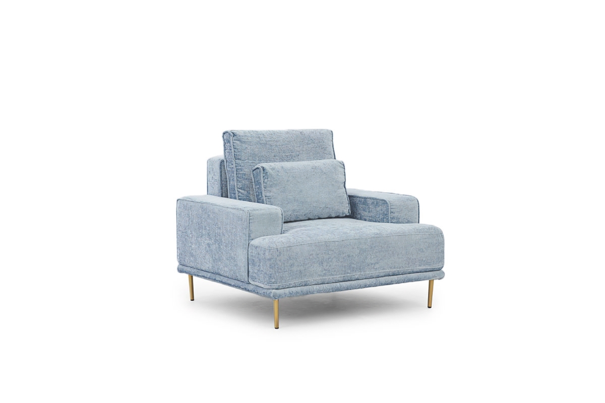 Relaxačné kreslo Nicole do obývačky - modrý šenil Miu 2051 / zlaté nohy Kreslo odpočinkové Nicole do obývacej izby - Modrý šenil Miu 2051 / nožičky zlote