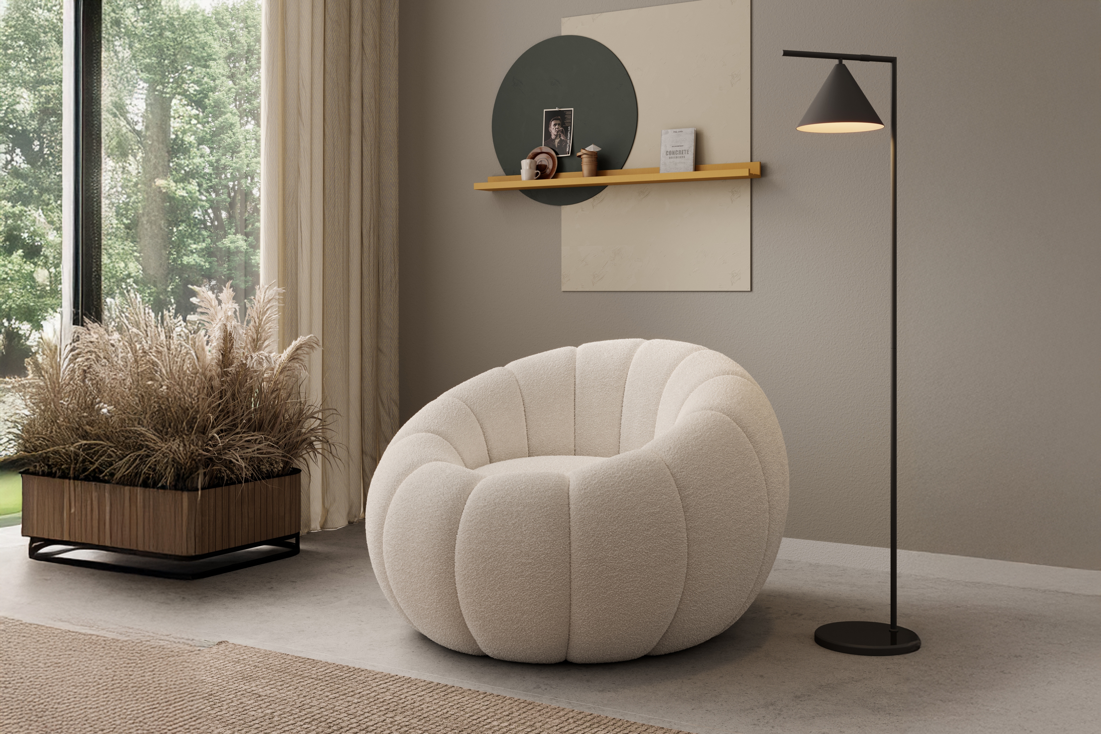 Kreslo odpočinkové Pares - krémový boucle Lambi 1  Kreslo odpočinkové Pares - Krémový boucle Lambi 1 