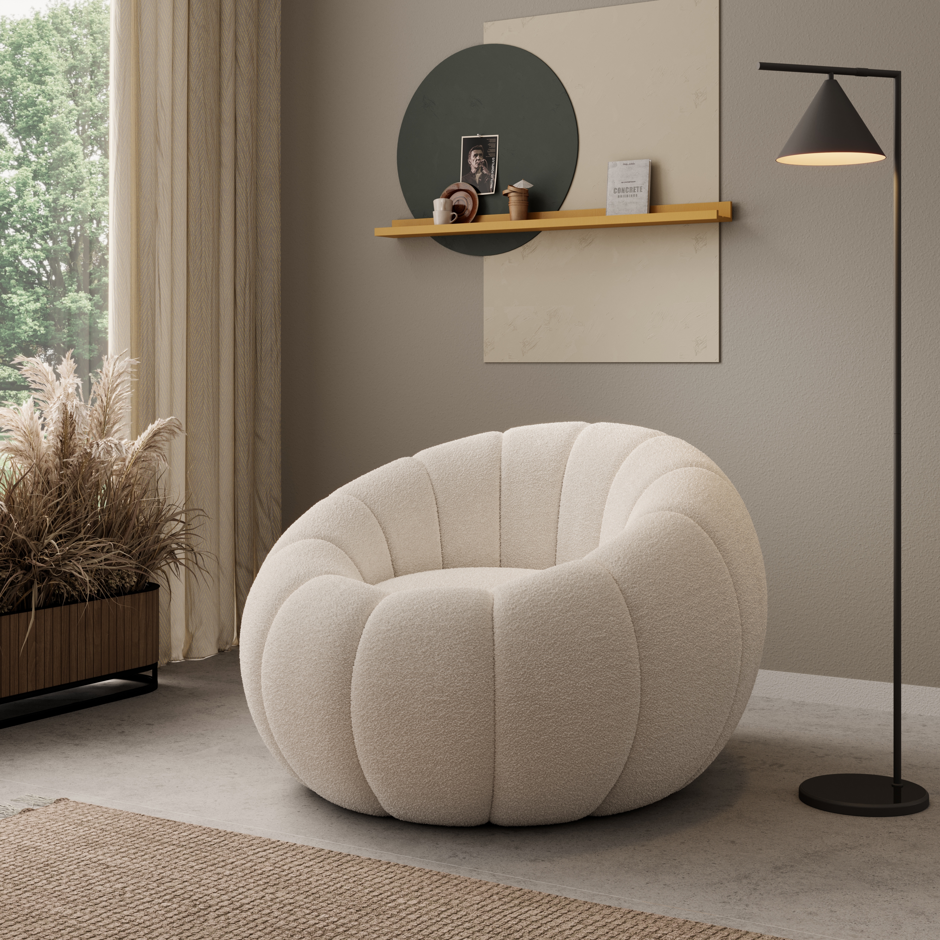 Kreslo odpočinkové Pares - krémový boucle Lambi 1  Kreslo odpočinkové Pares - Krémový boucle Lambi 1 