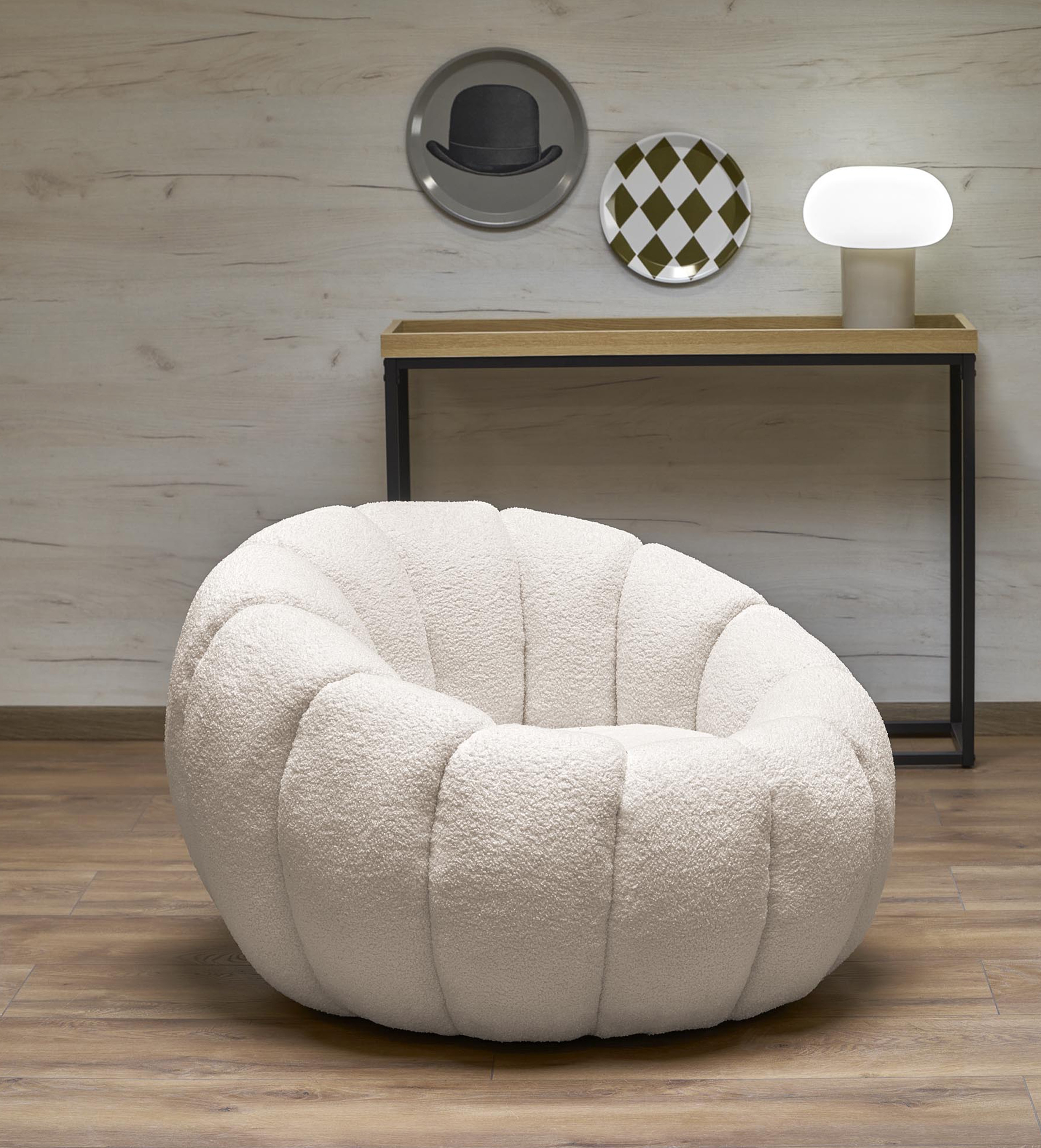 Kreslo odpočinkové Pares - krémový boucle Lambi 1  Kreslo odpočinkové Pares - Krémový boucle Lambi 1 