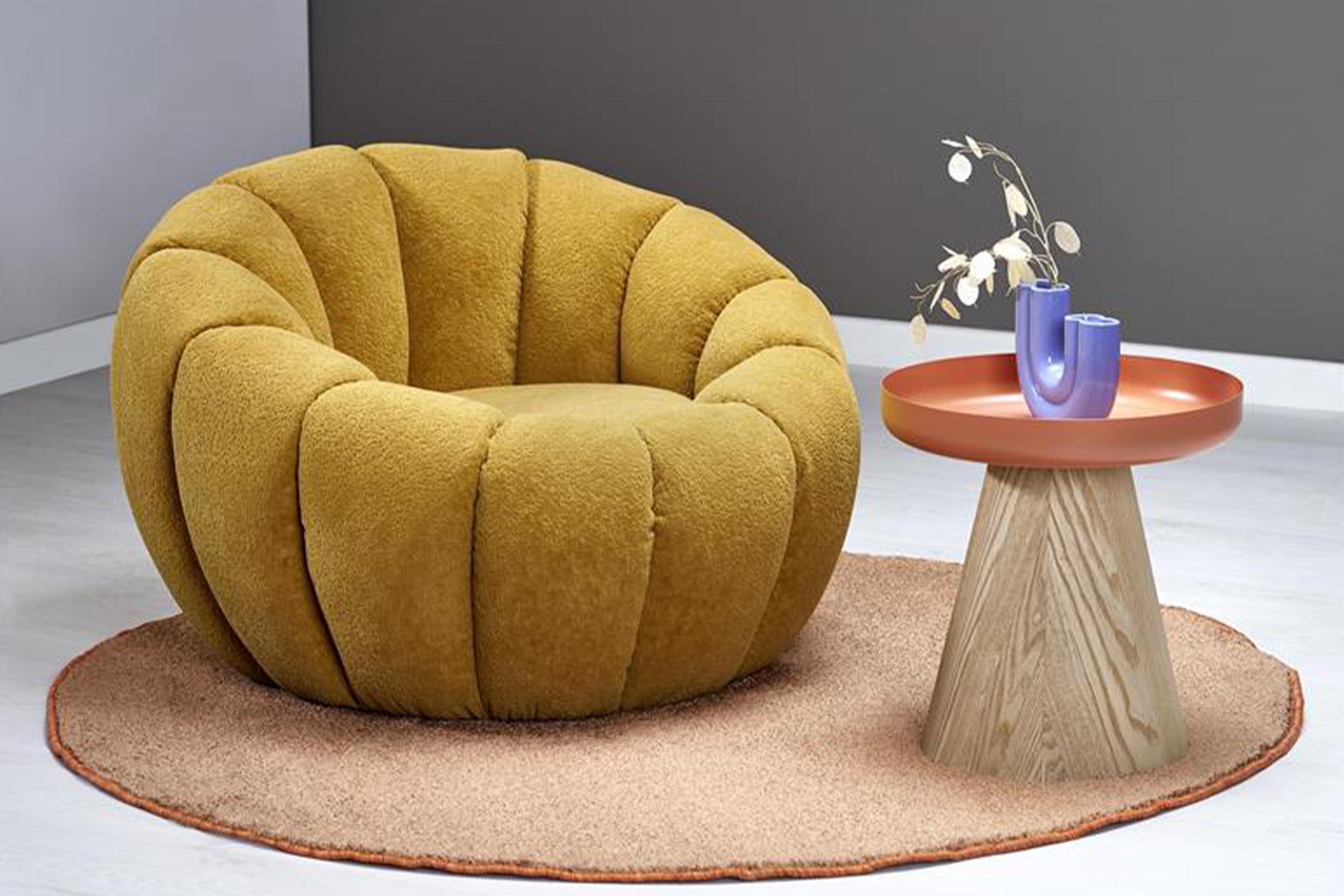 Čalouněné křeslo Pares - hořčicová boucle Křeslo čalouněná Pares 2 - boucle hořčice 