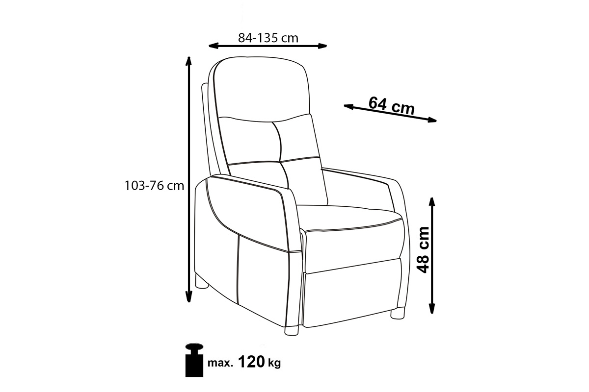 Relaxačné kreslo Pelino - tmavosivý Kreslo rozkladany Felipe - tmavý popol - Rozmery