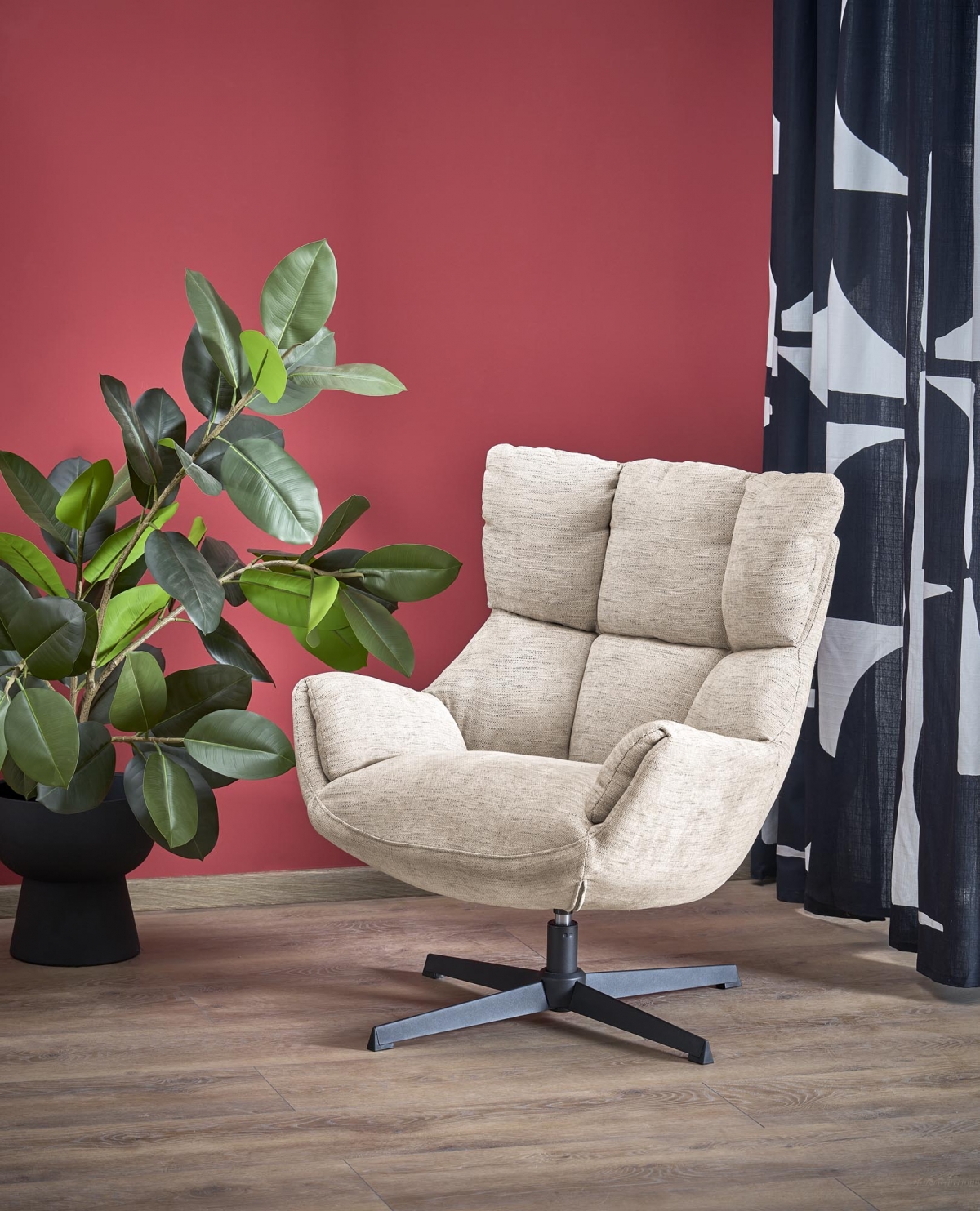 Relaxačné kreslo Soremi - béžová / čierna Kreslo odpočinkové Soremi otočna - béžový / nožičky čierny