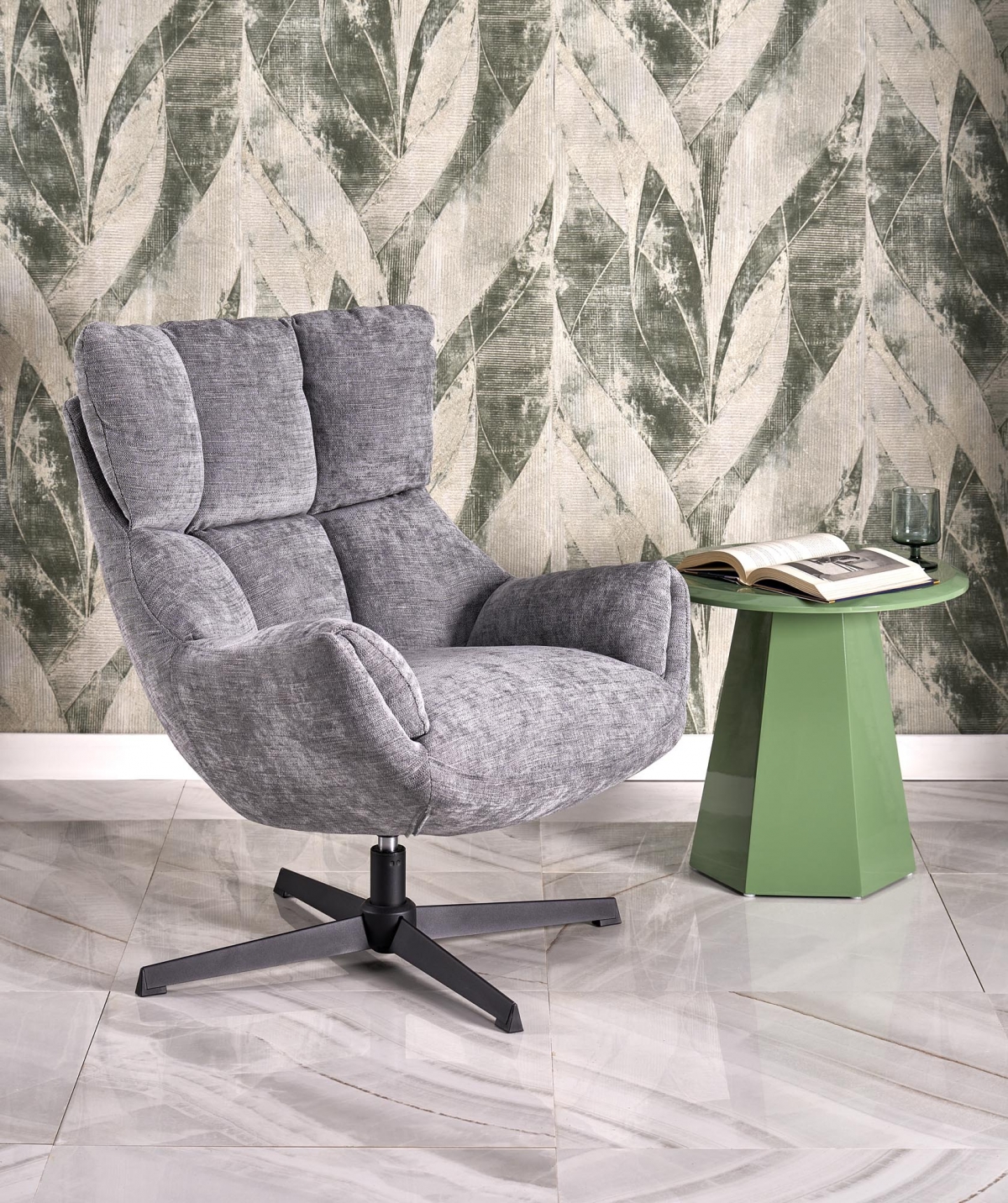 Relaxačné kreslo Soremi - sivá / čierna Kreslo odpočinkové Soremi otočna - Popolový / nožičky čierny