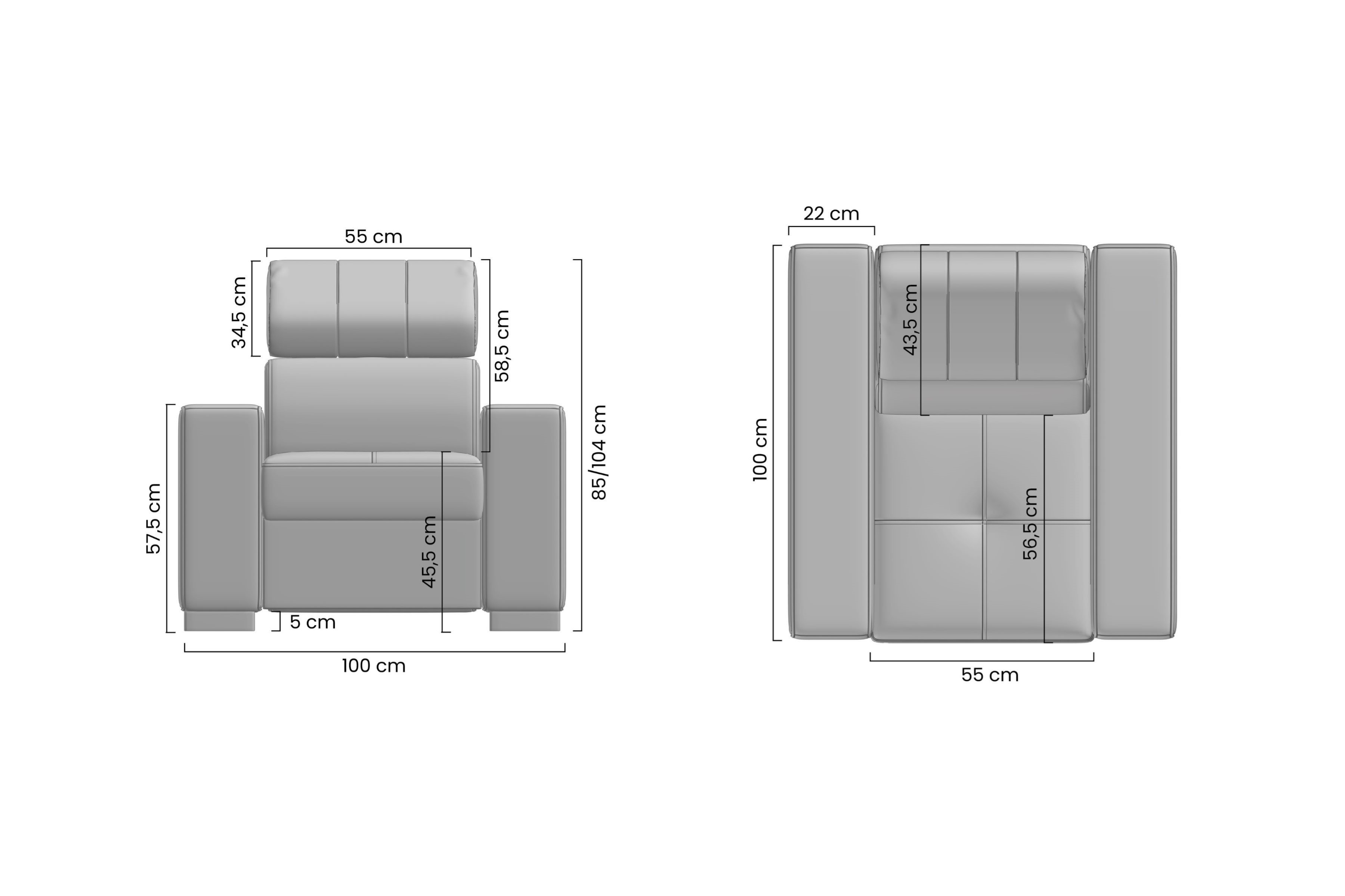 Čalouněné křeslo Modeno s nastavitelnou opěrkou hlavy Křeslo čalouněná z regulowanym zaglowkiem Modeno