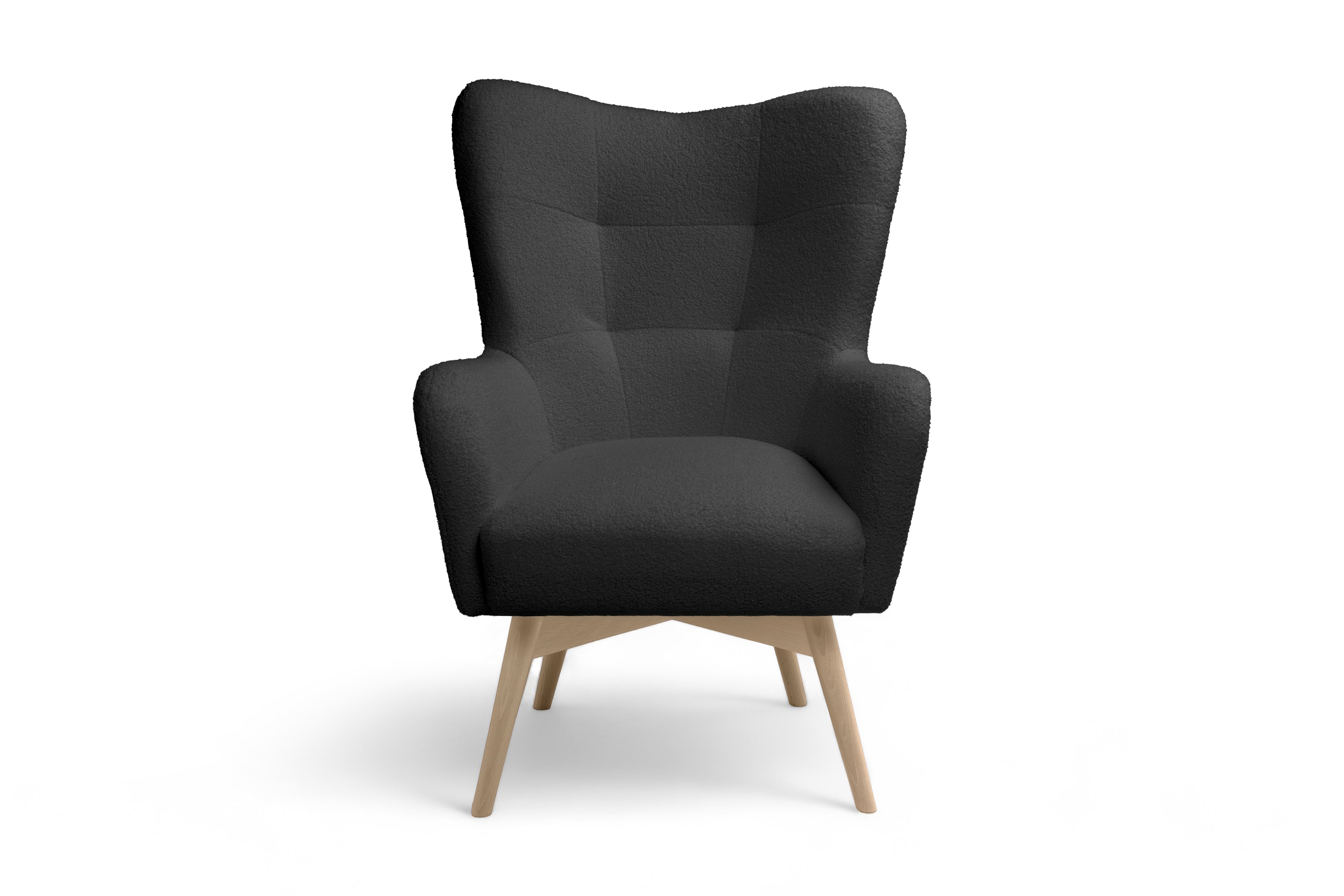 Kreslo z podnozkiem Ušiak Škandinávsky Nordic - Čierna boucle Lambi 13 / buk Kreslo z podnozkiem Ušiak Škandinávsky Nordic - Čierna boucle Lambi 13 / buk