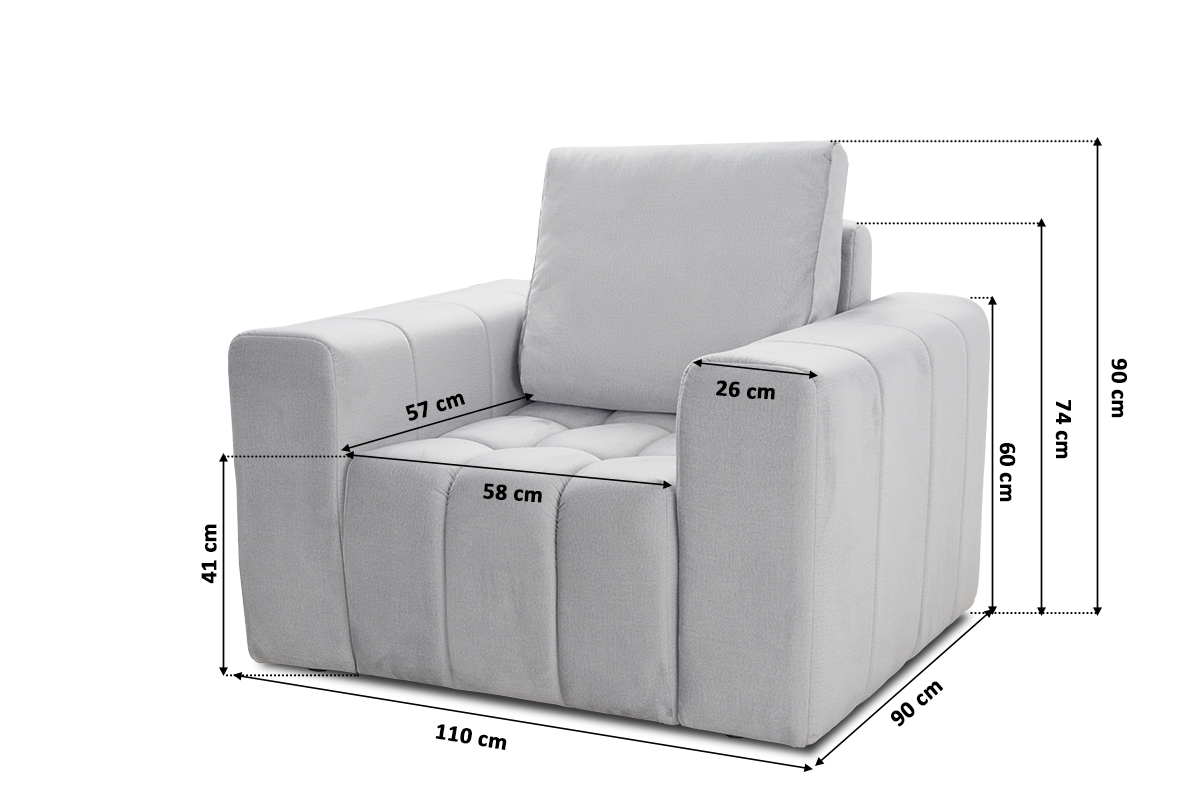 Relaxačné kreslo Basco s funkciou recliner - sivý zamat Monolith 84 Kreslo Basco - Rozmery 