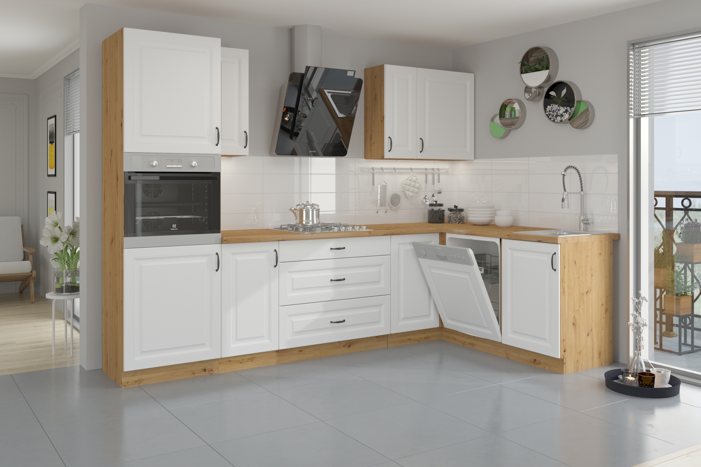 Čelní panel Estella ZM 713x596 pro myčku 60 cm se zakrytým panelem - bílý mat / dub artisan Přední část myčky nádobí 60cm Estella ZM 713x596 se skrytým panelem - bílý mat / dub artisan