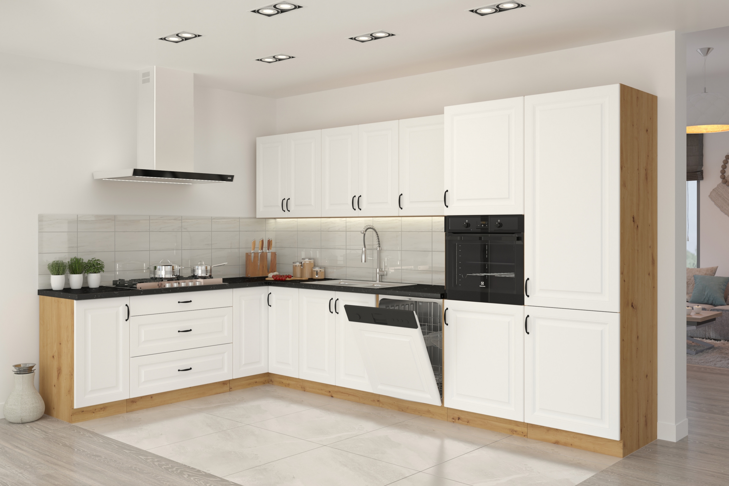 Čelní panel Estella ZM 713x596 pro myčku 60 cm se zakrytým panelem - bílý mat / dub artisan Přední část myčky nádobí 60cm Estella ZM 713x596 se skrytým panelem - bílý mat / dub artisan