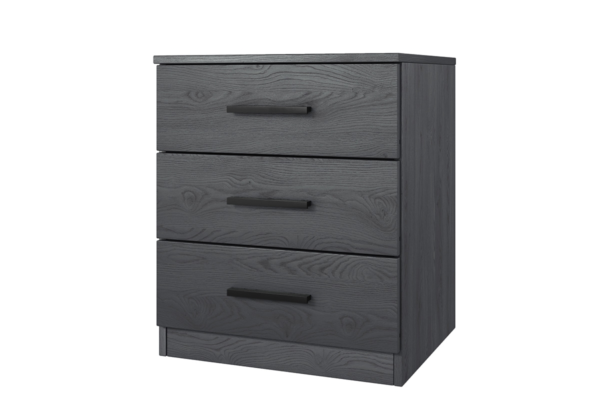 Noční stolek Galaxy 22 se třemi zásuvkami - dub Carbon grafitová Noční stolek