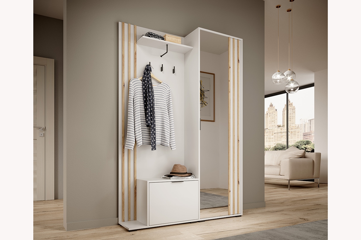 Šatník do predsiene Neria - biely / artisan šatník z lamelami