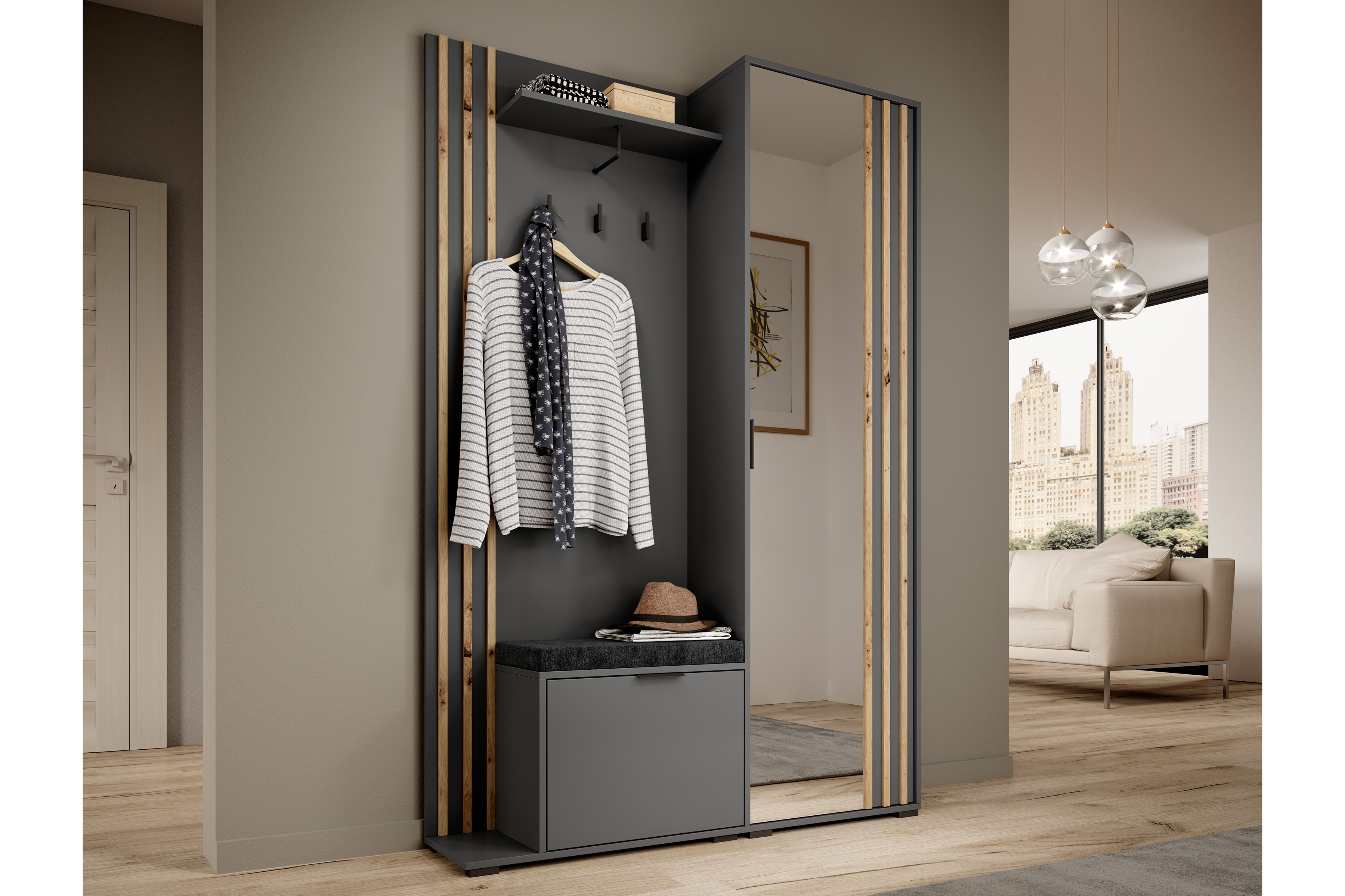 šatník do predsiene Neria - 131 cm - grafit / artisan šatník do predsienie Neria - grafit / artisan