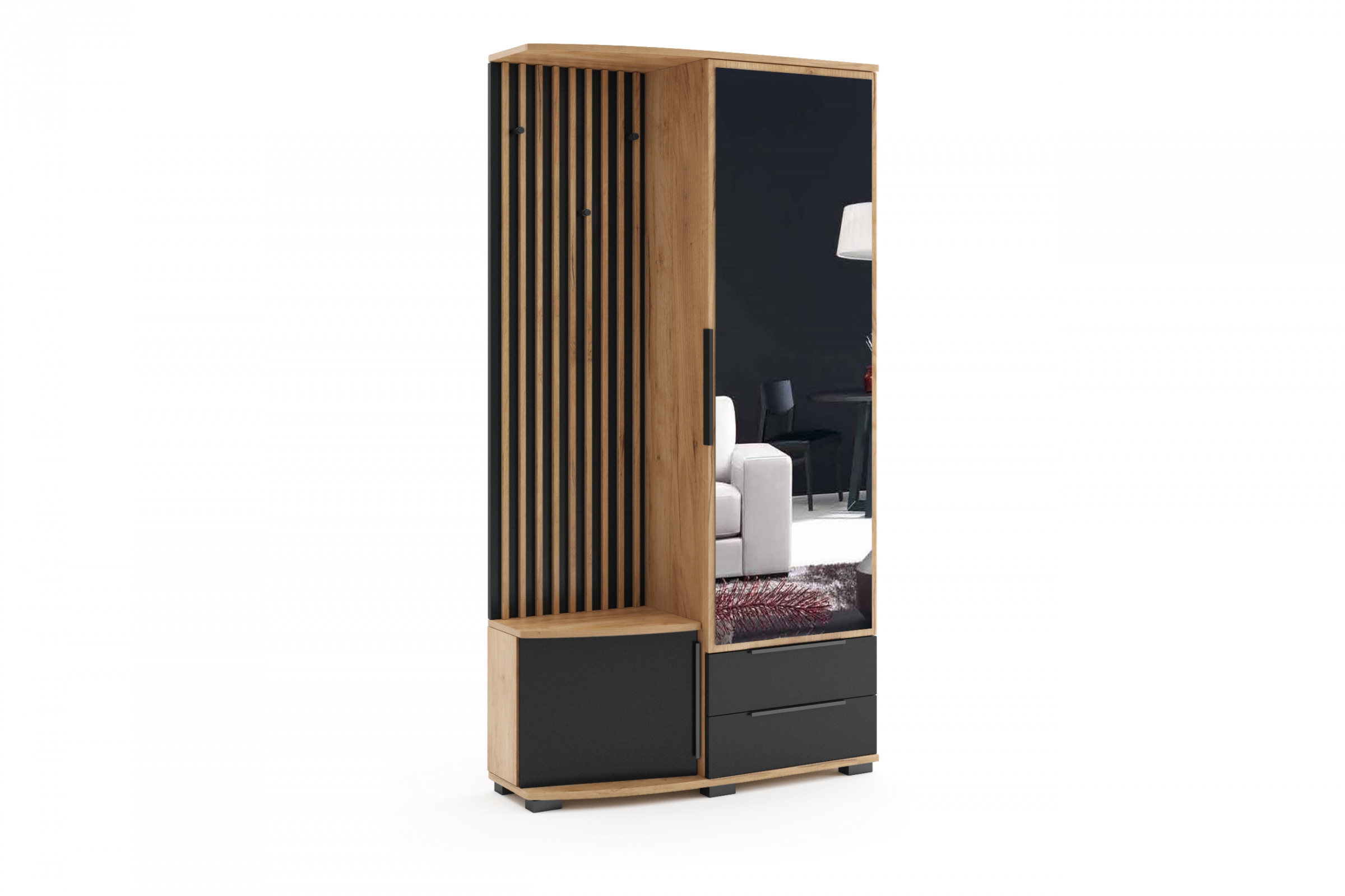 šatník Farenta z zrkadlom 100 cm Pravostranná - craft/Čierny šatník Farenta z zrkadlom 100 cm - craft/Čierny