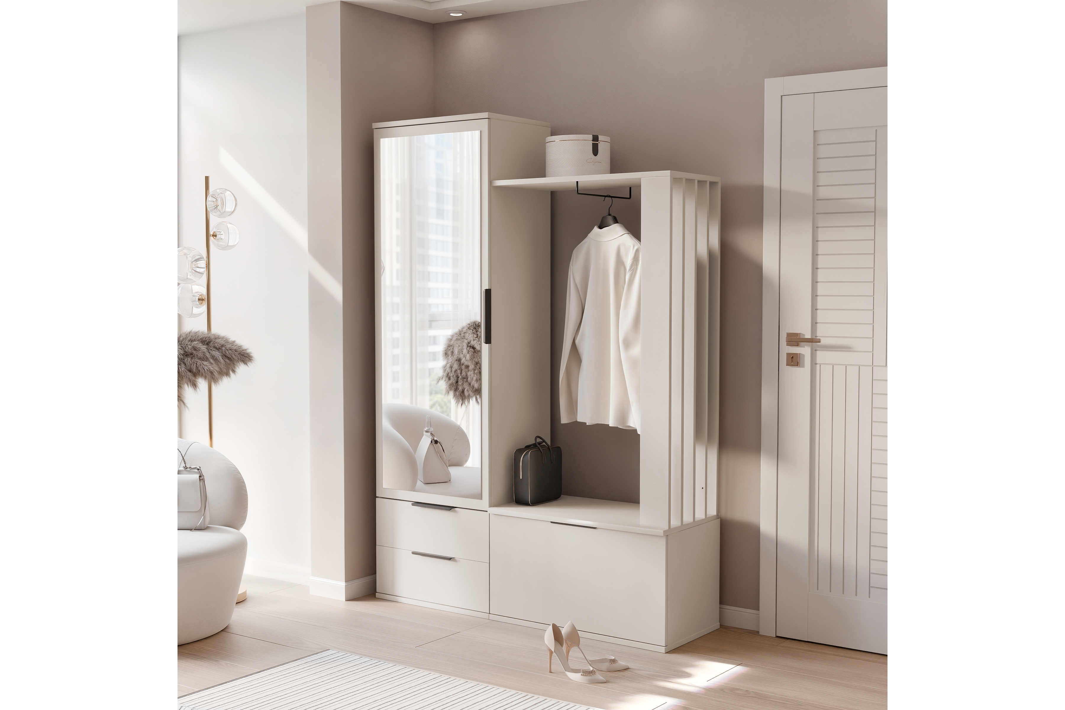 Predsieňová zostava Lagos so zrkadlom - piesková béžová šatník Lagos do predsienie z zrkadlom - Béžová Pieskový