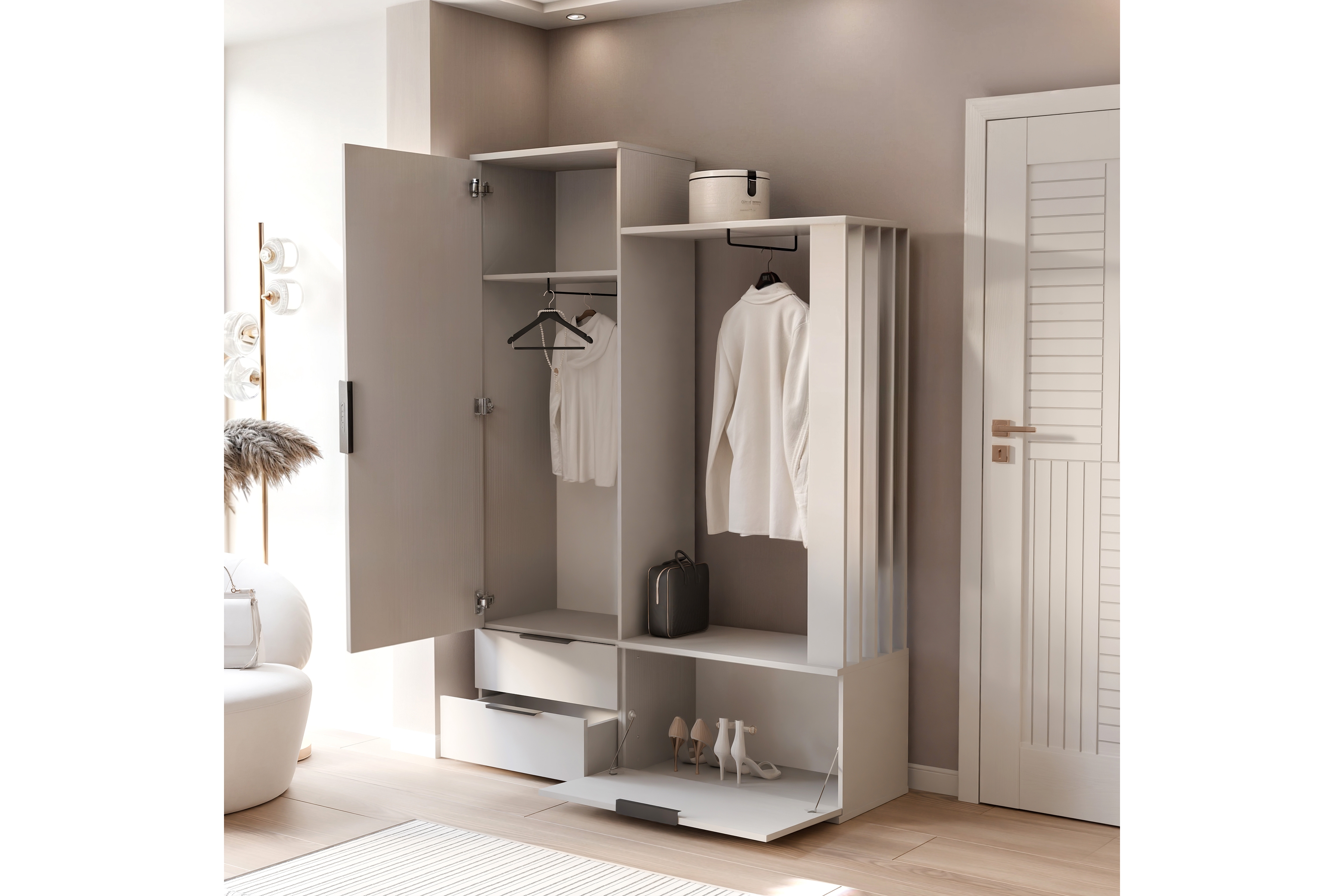 Predsieňová zostava Lagos so zrkadlom - piesková béžová šatník Lagos do predsienie z zrkadlom - Béžová Pieskový