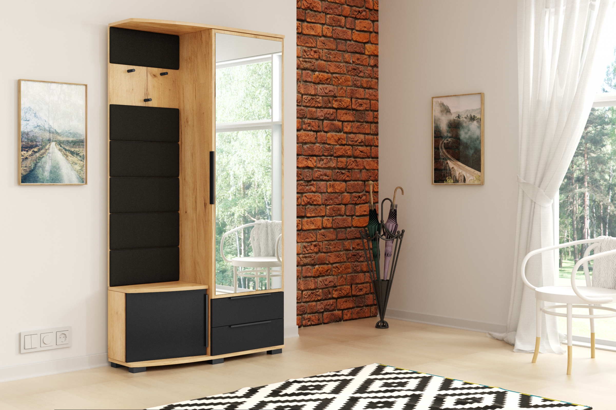 šatník Lutra čalúnená Pravostranná 100 cm - craft/Čierny šatník Lutra čalúnená 100 cm - craft/Čierny