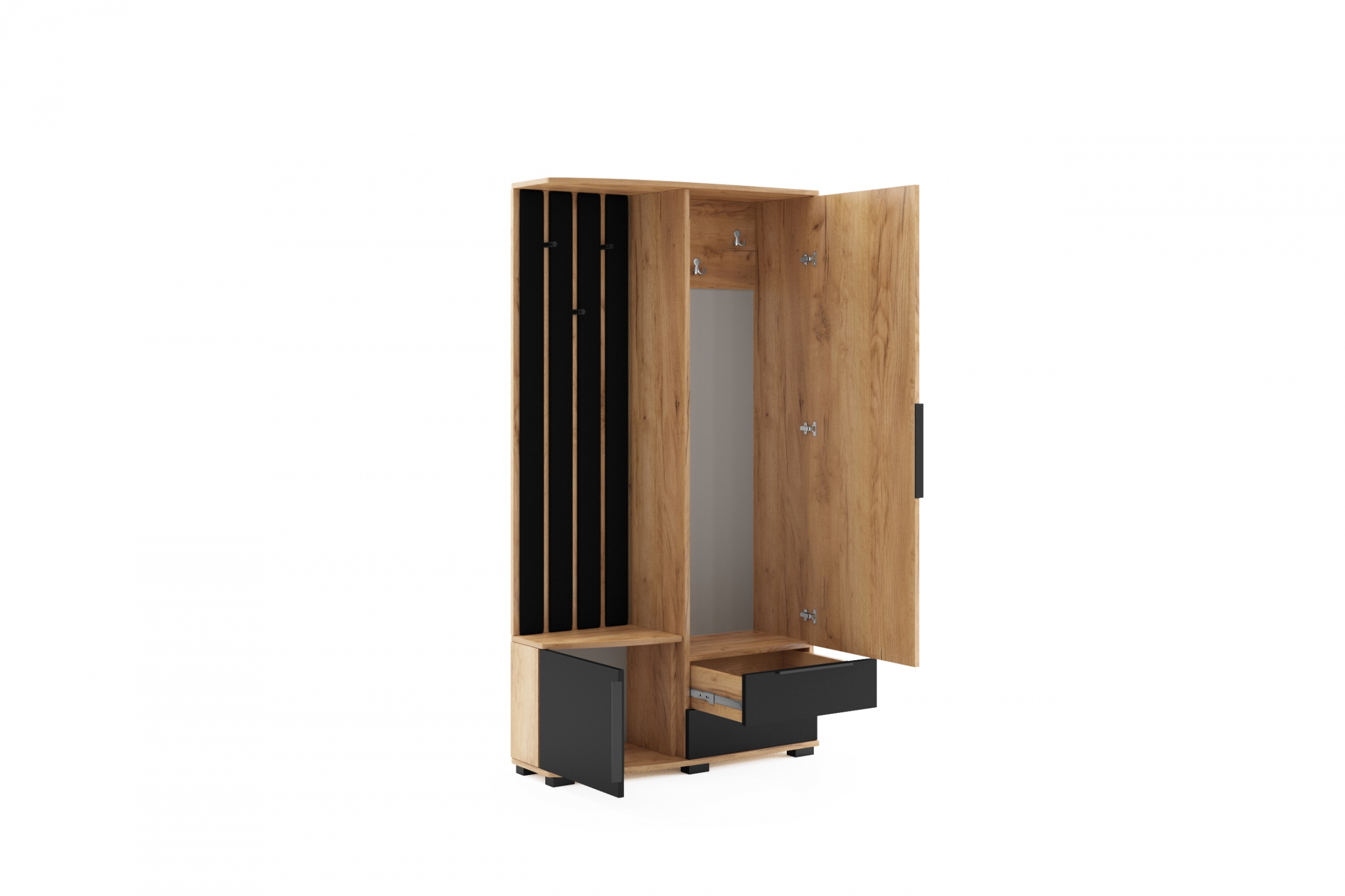 Šatní skříň Mitelia 100 cm pravá se zrcadlem - dub craft / černá šatník Mitelia z zrcadlem 100 cm - craft/černá