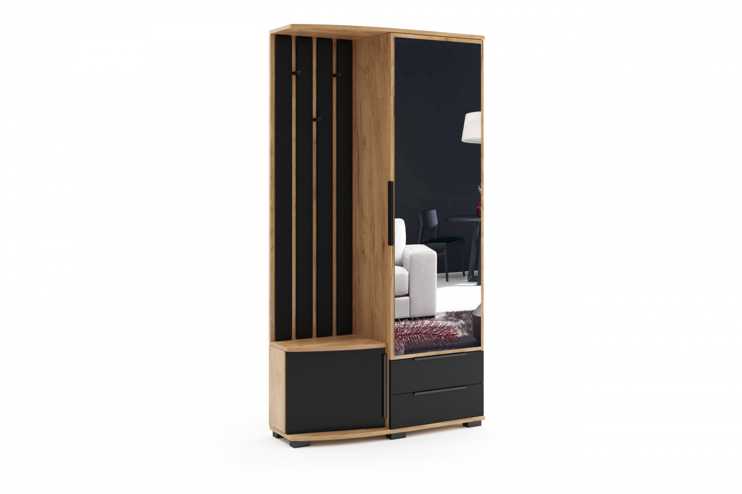 Šatní skříň Mitelia 100 cm pravá se zrcadlem - dub craft / černá šatník Mitelia z zrcadlem 100 cm - craft/černá